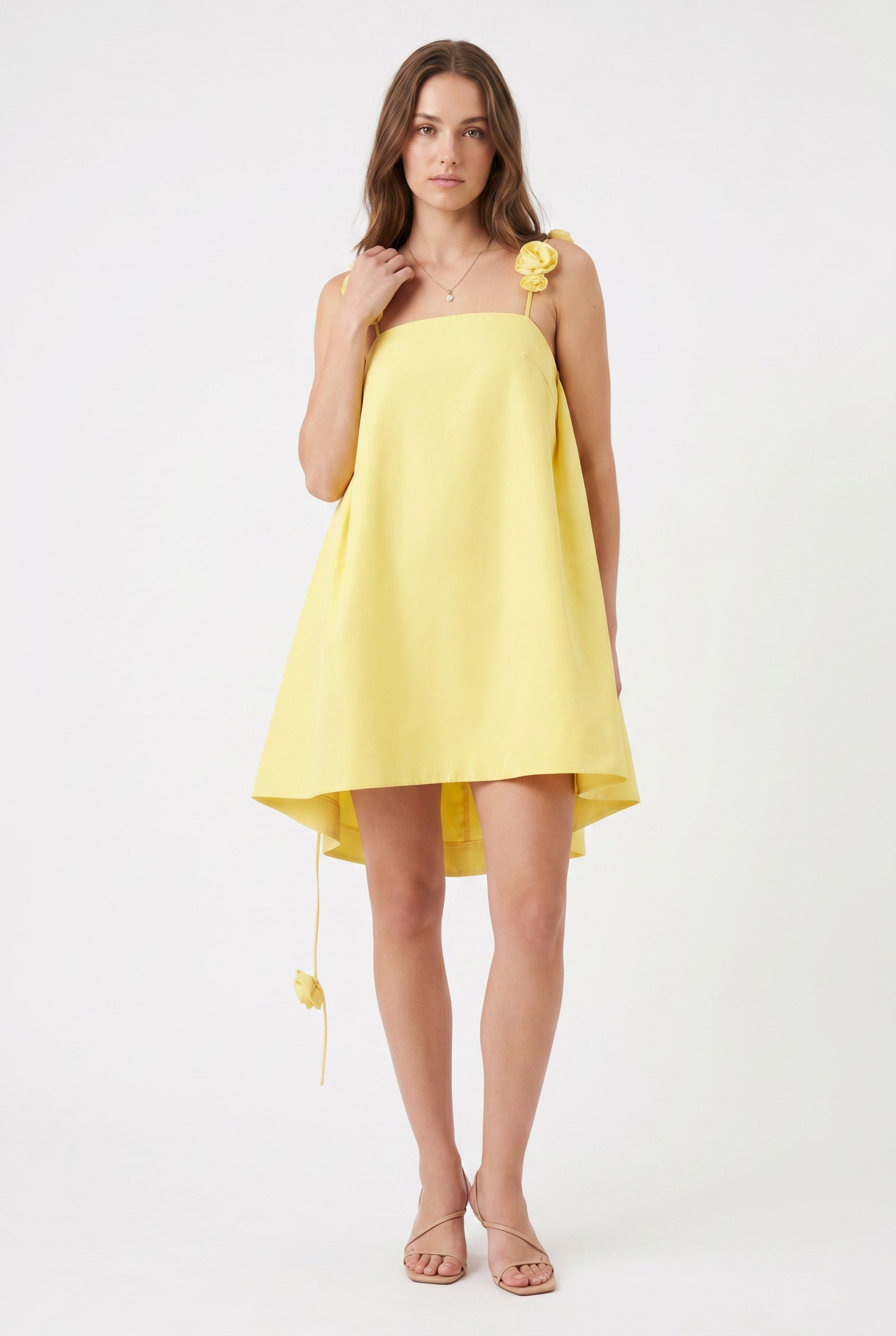 Lemon Yellow Floral Strap Mini Dress