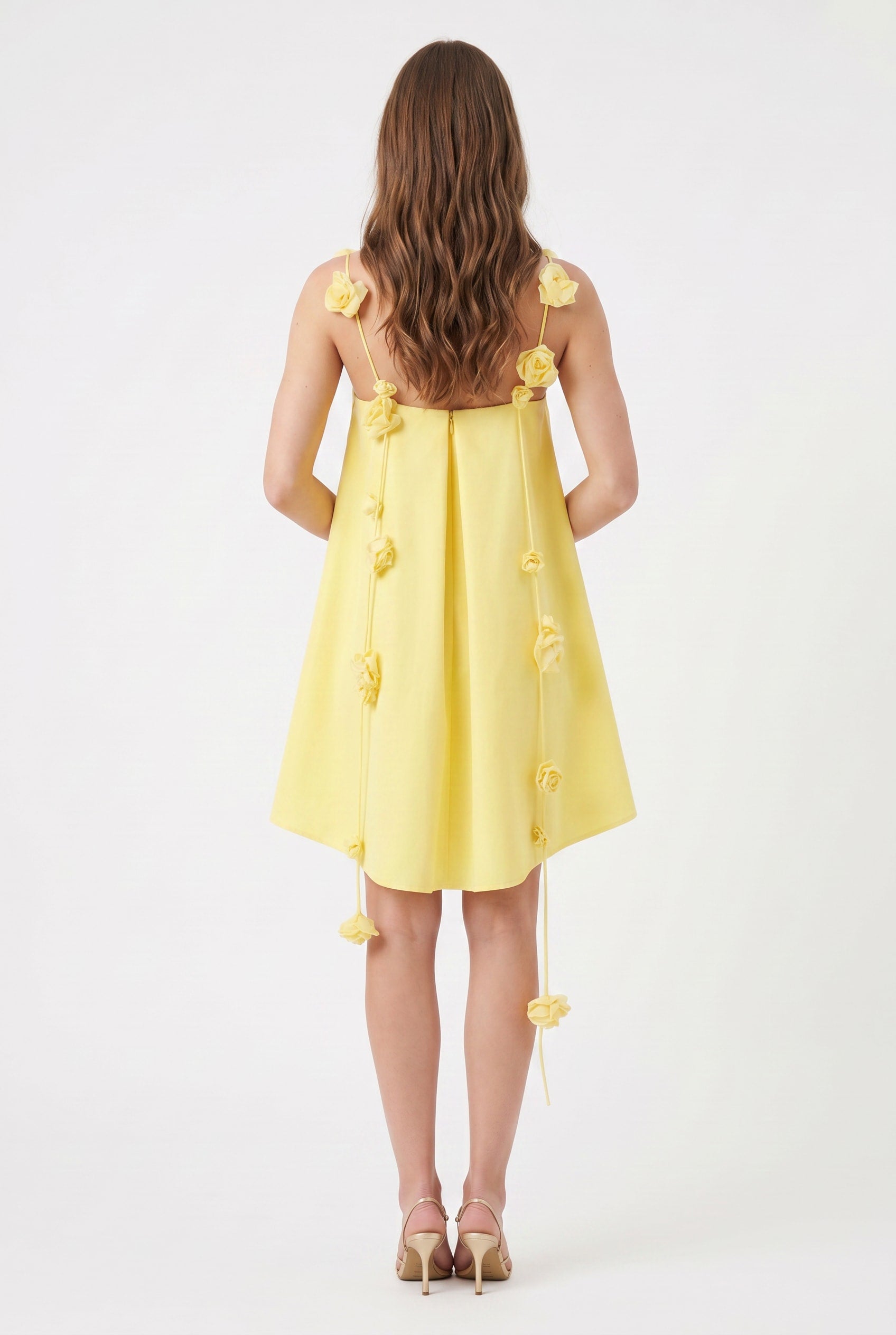 Lemon Yellow Floral Strap Mini Dress