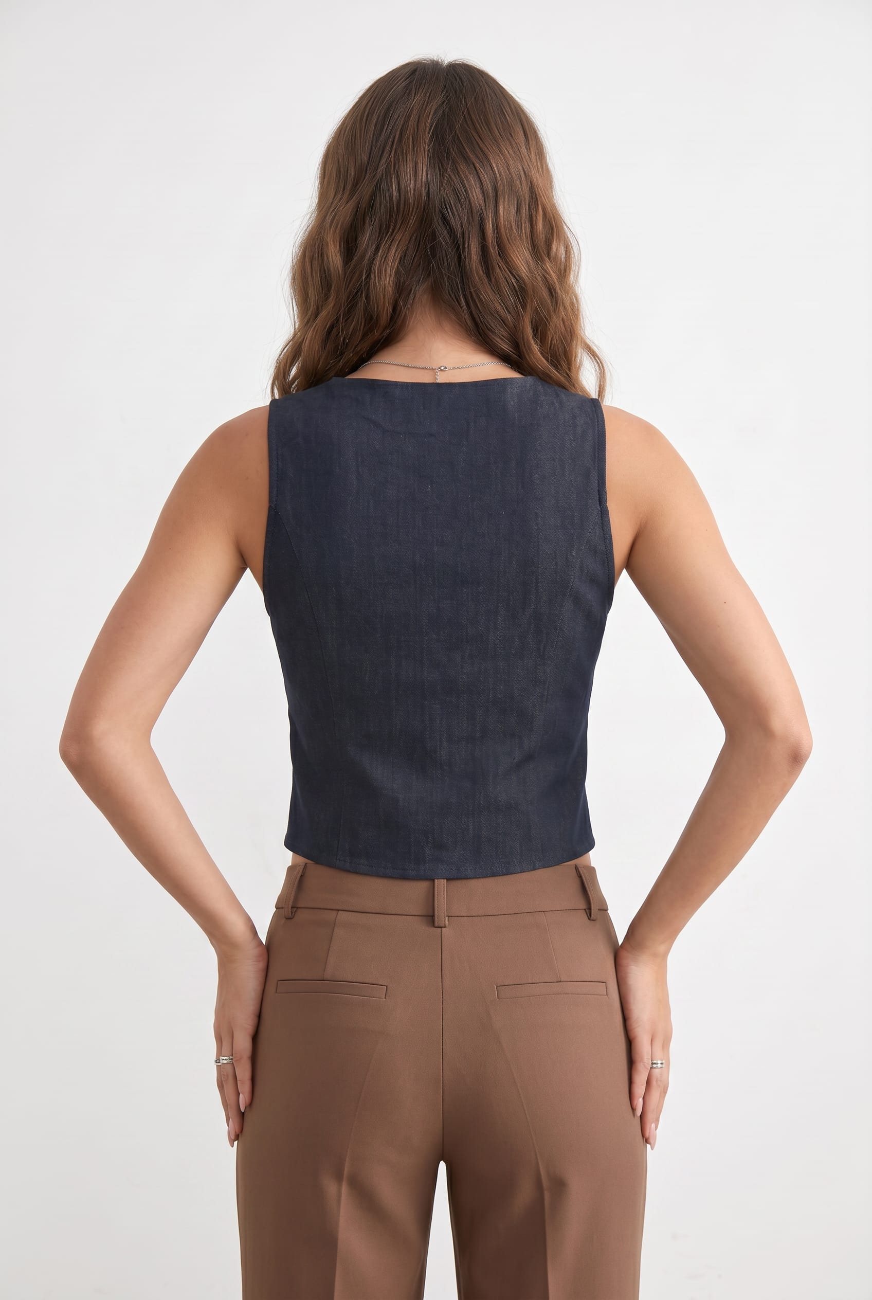 Navy Denim Tie-Front Cropped Top