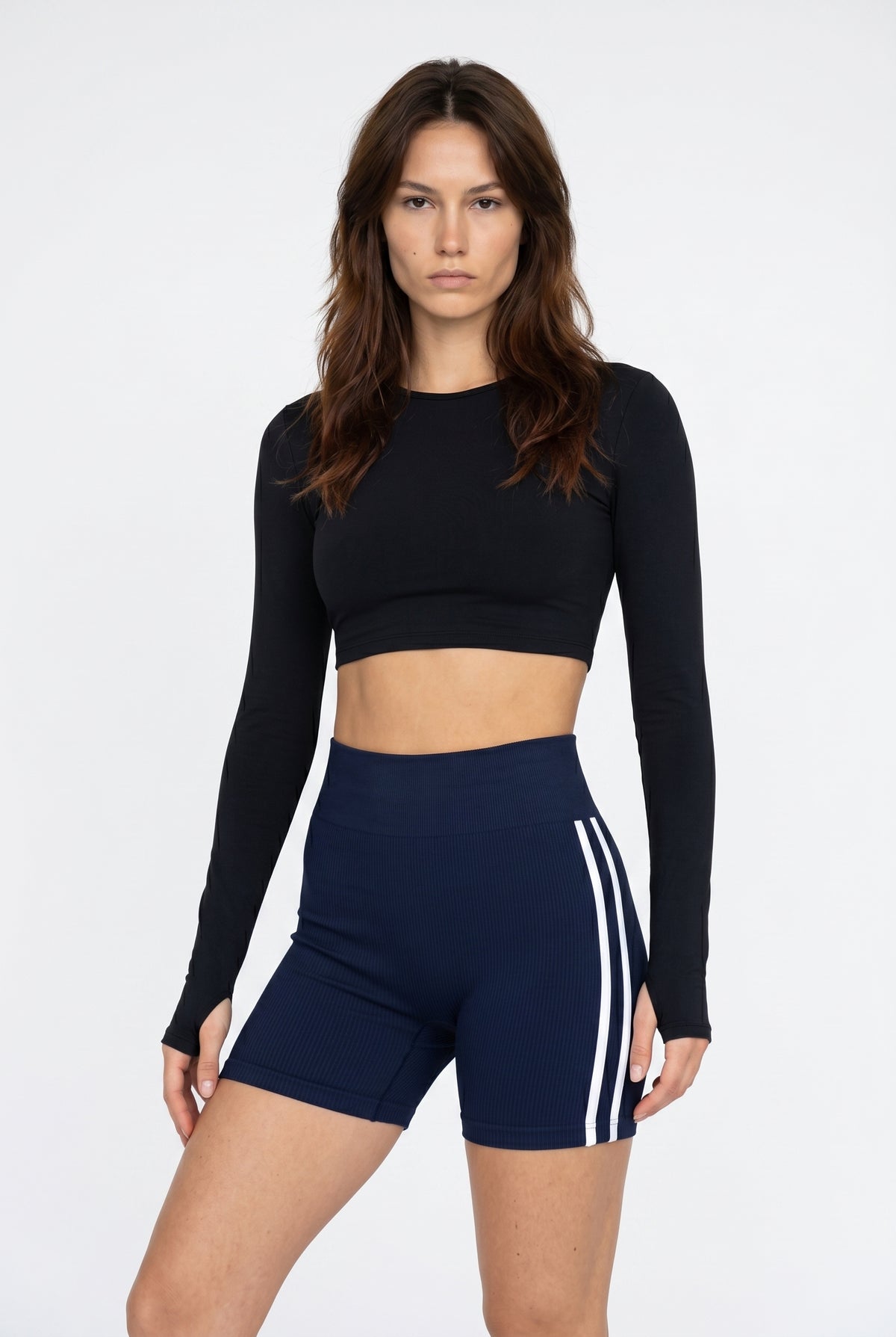Navy Ribbed Stripe Bike Shorts