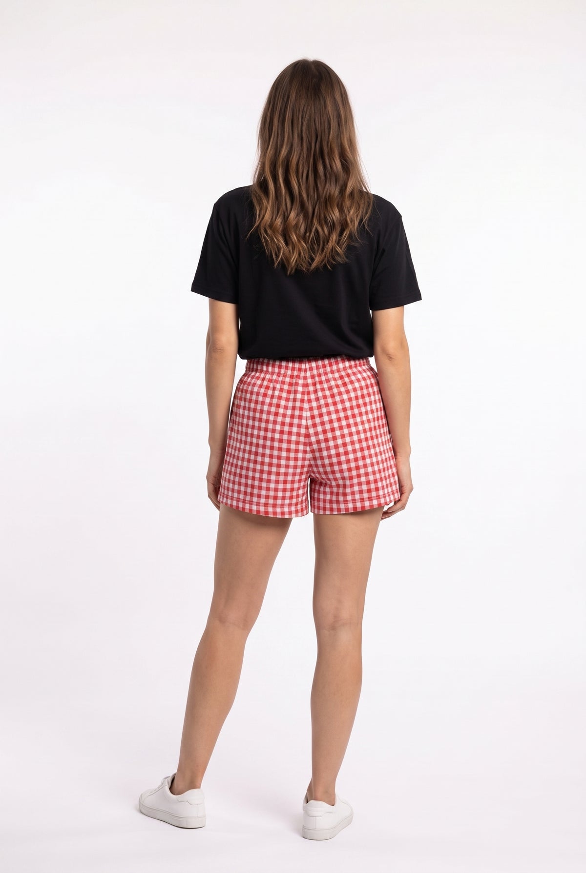 Red Gingham Elastic Waist Shorts