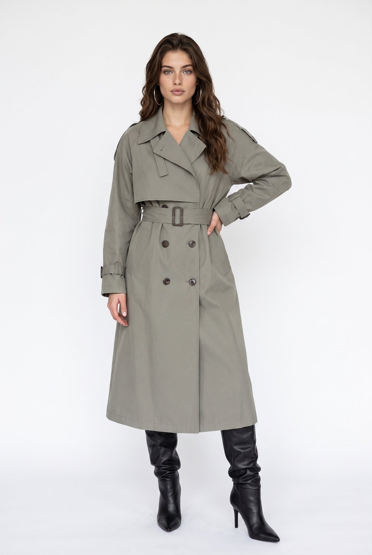 Sage Gray Longline Trench Coat
