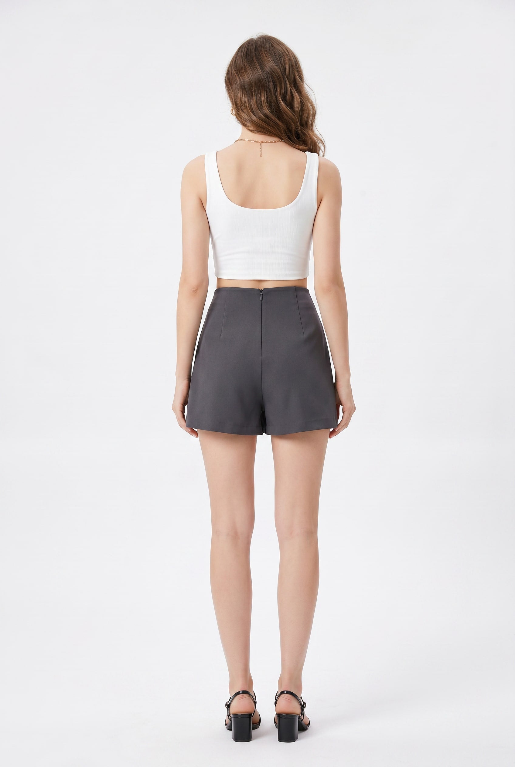 Charcoal Grey Button Detail Mini Skort
