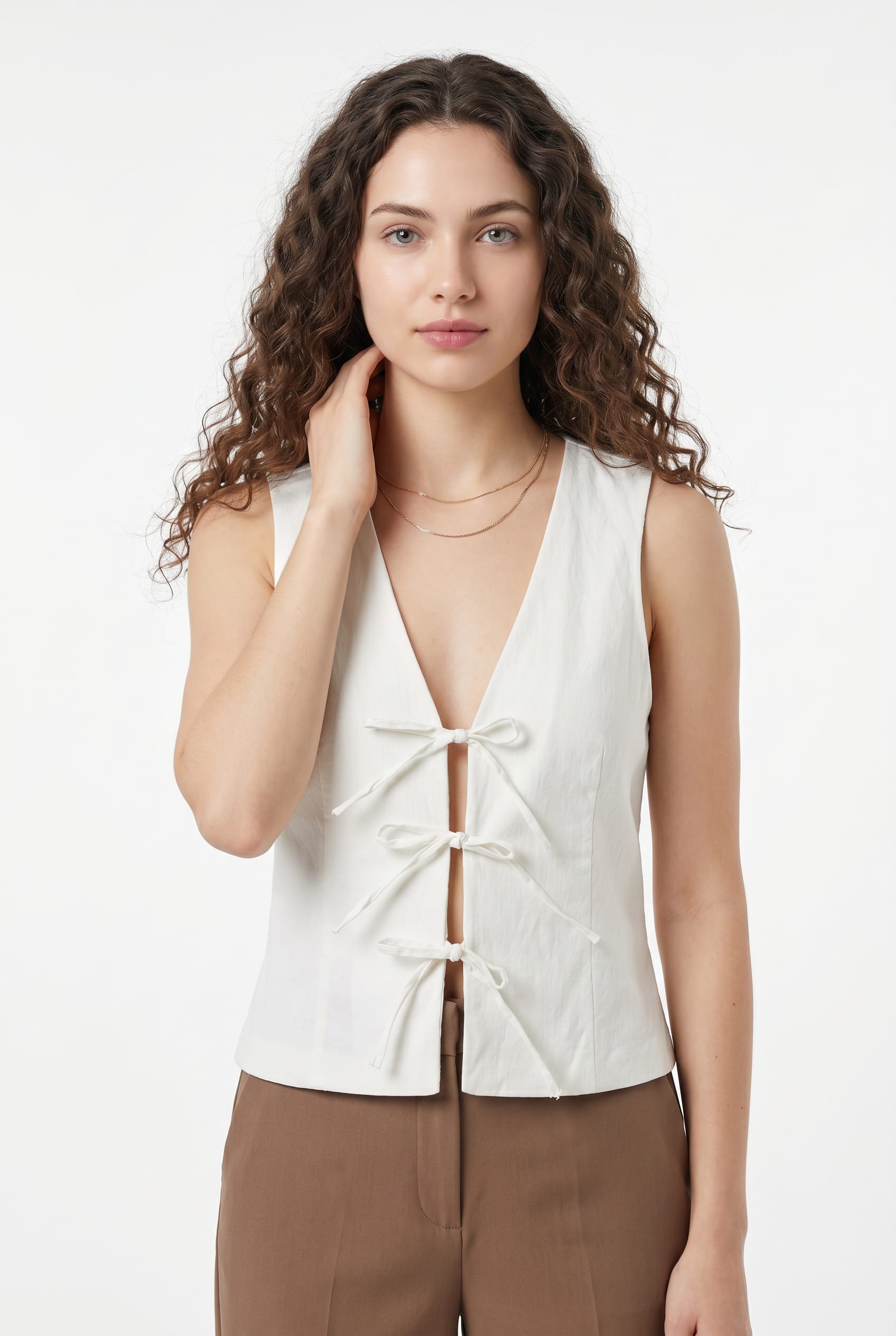 White Linen Tie-Front Vest Top