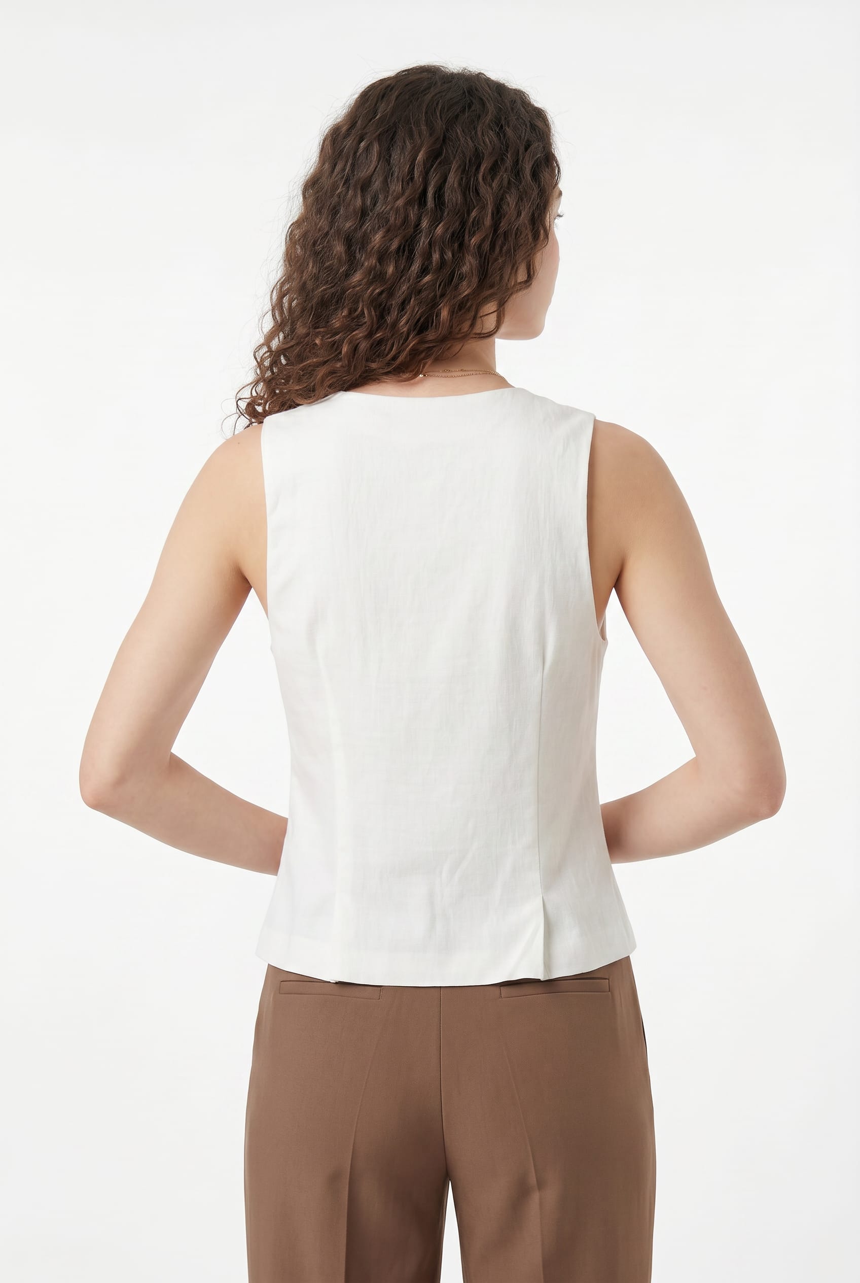 White Linen Tie-Front Vest Top