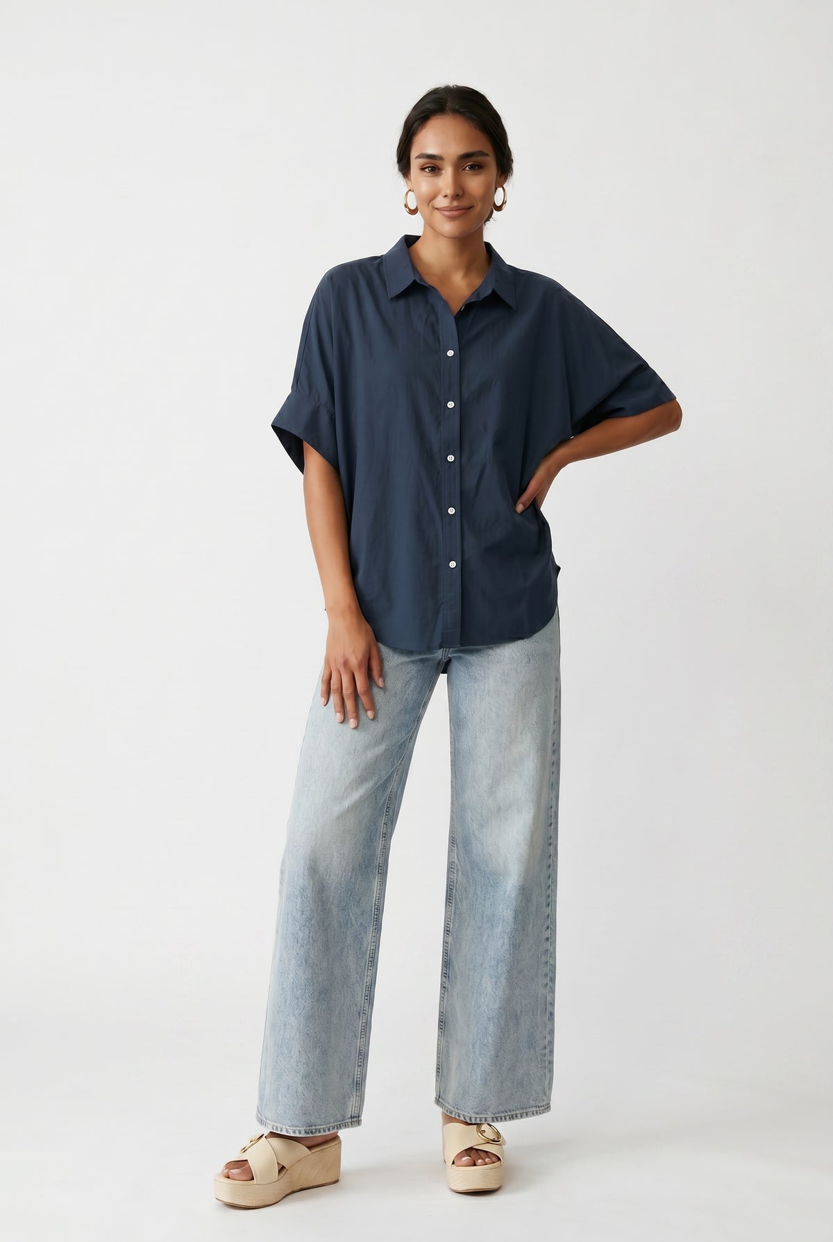 Navy Oversized Button-Down Shirt