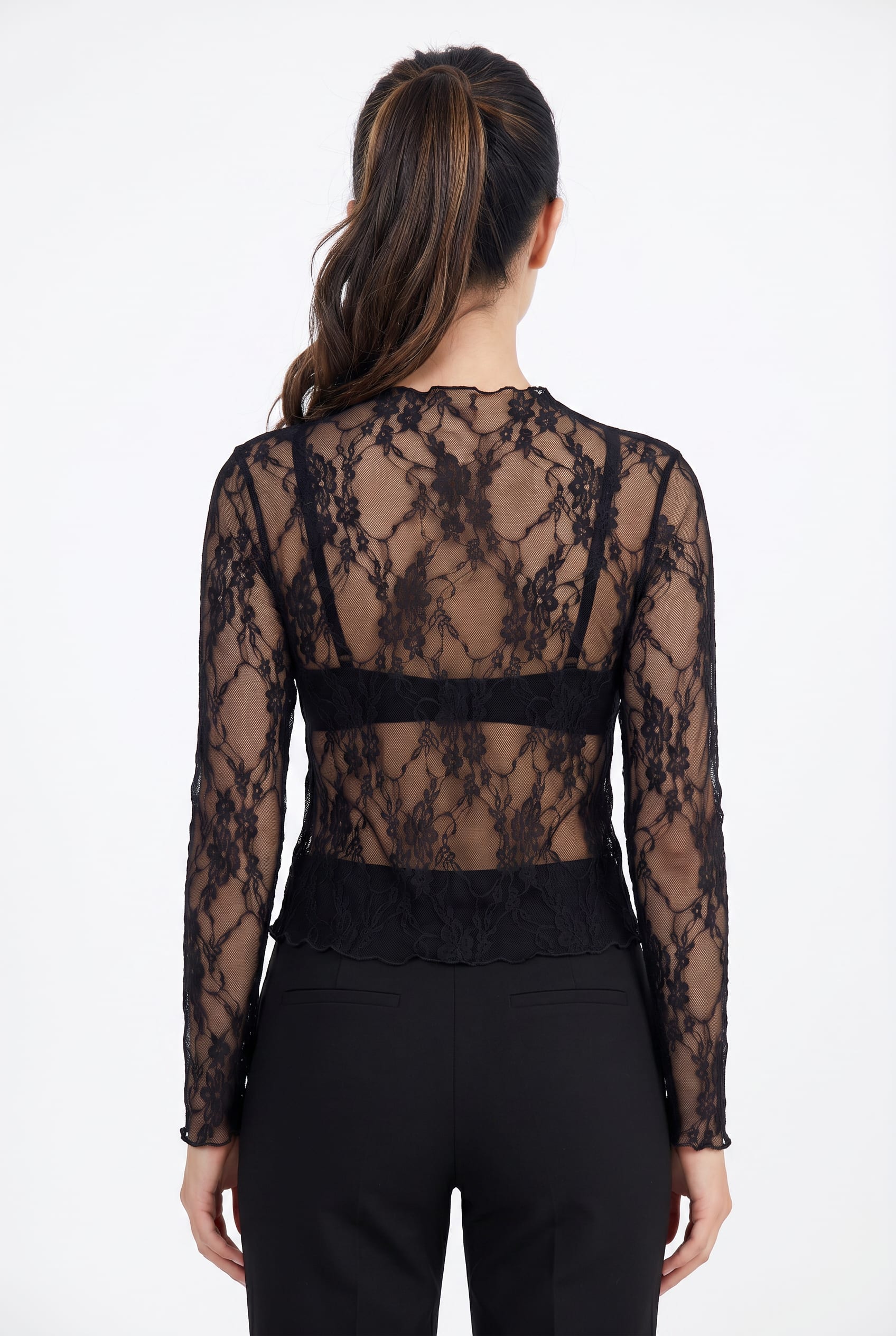 Black Floral Lace Sheer Peplum Top