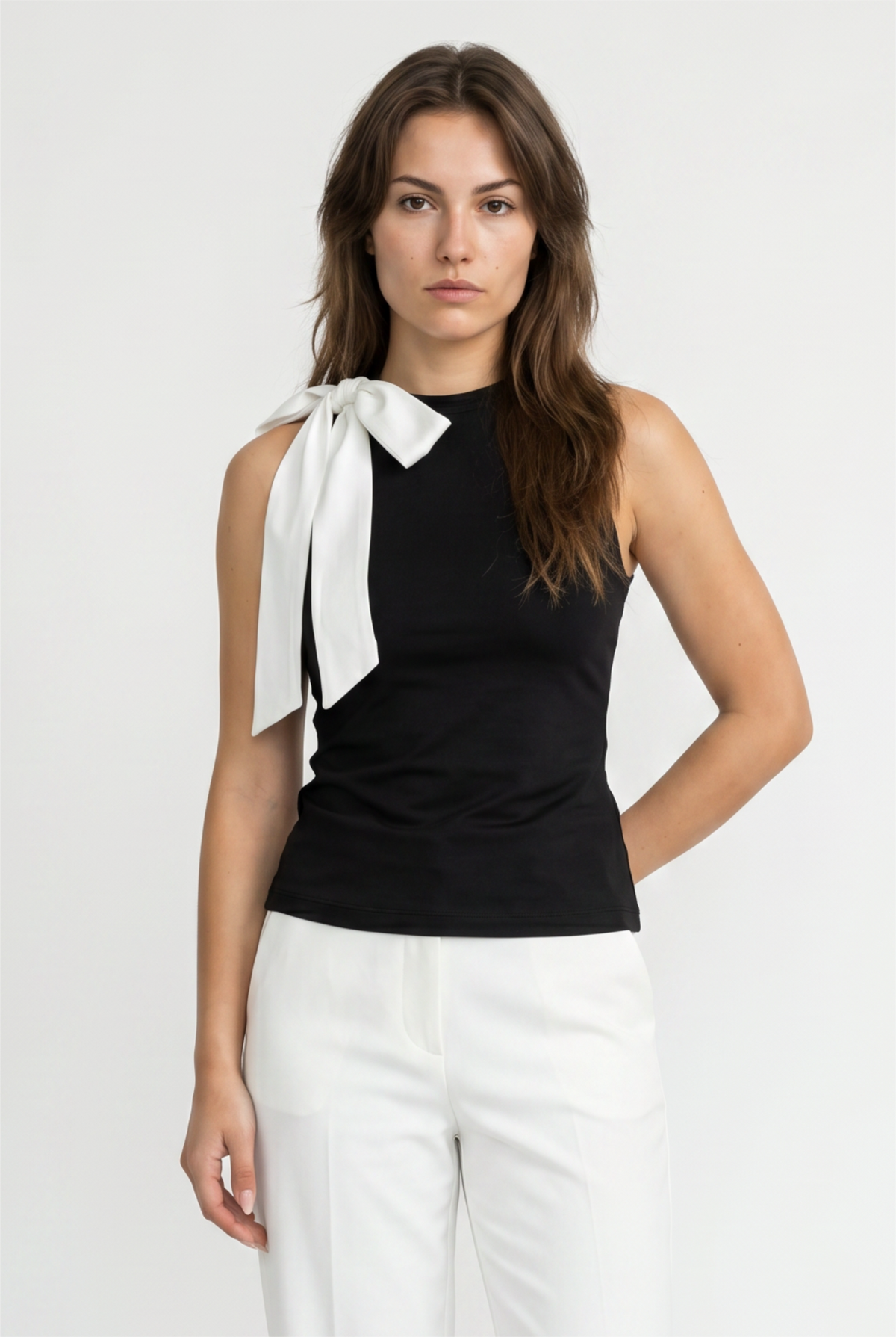Black Sleeveless Fitted Blouse Top