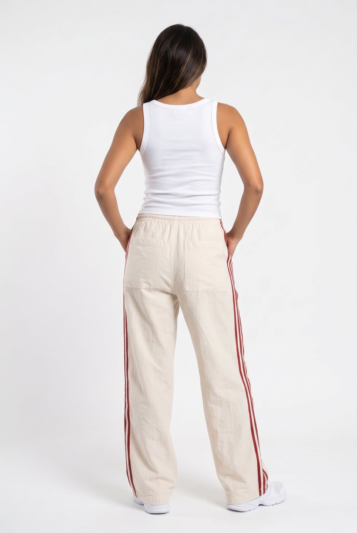 Beige Wide Leg Track Pants