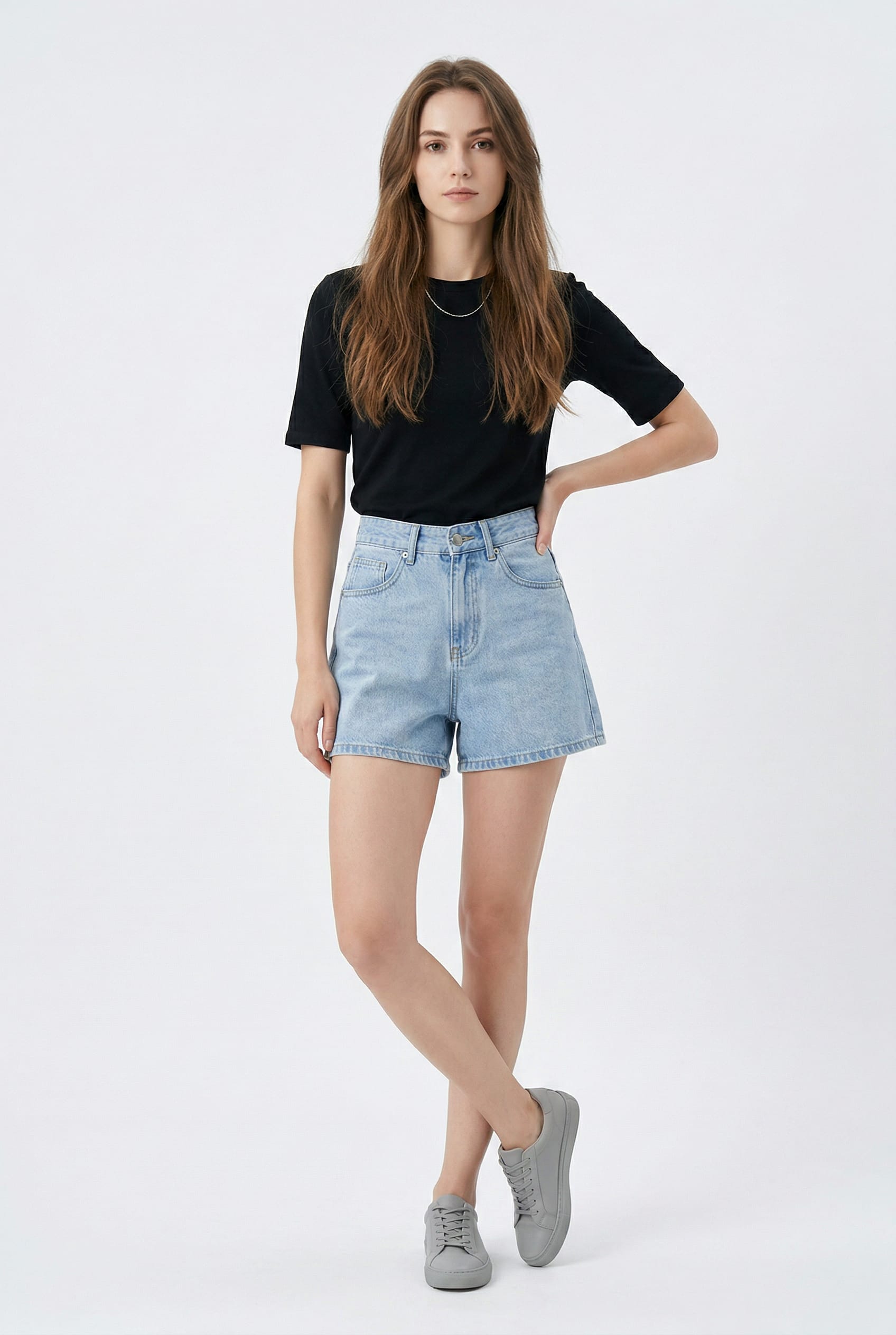 Light Blue High-Waisted Denim Shorts