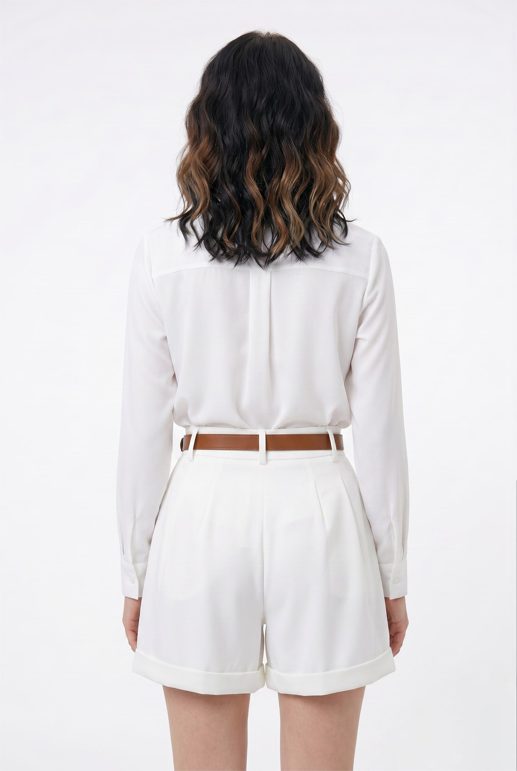 White Pleated Tailored Shorts Brown Belt
