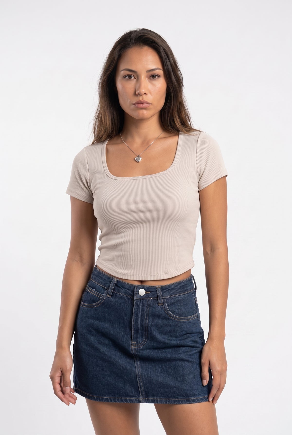 Beige Ribbed Modal Crop Top