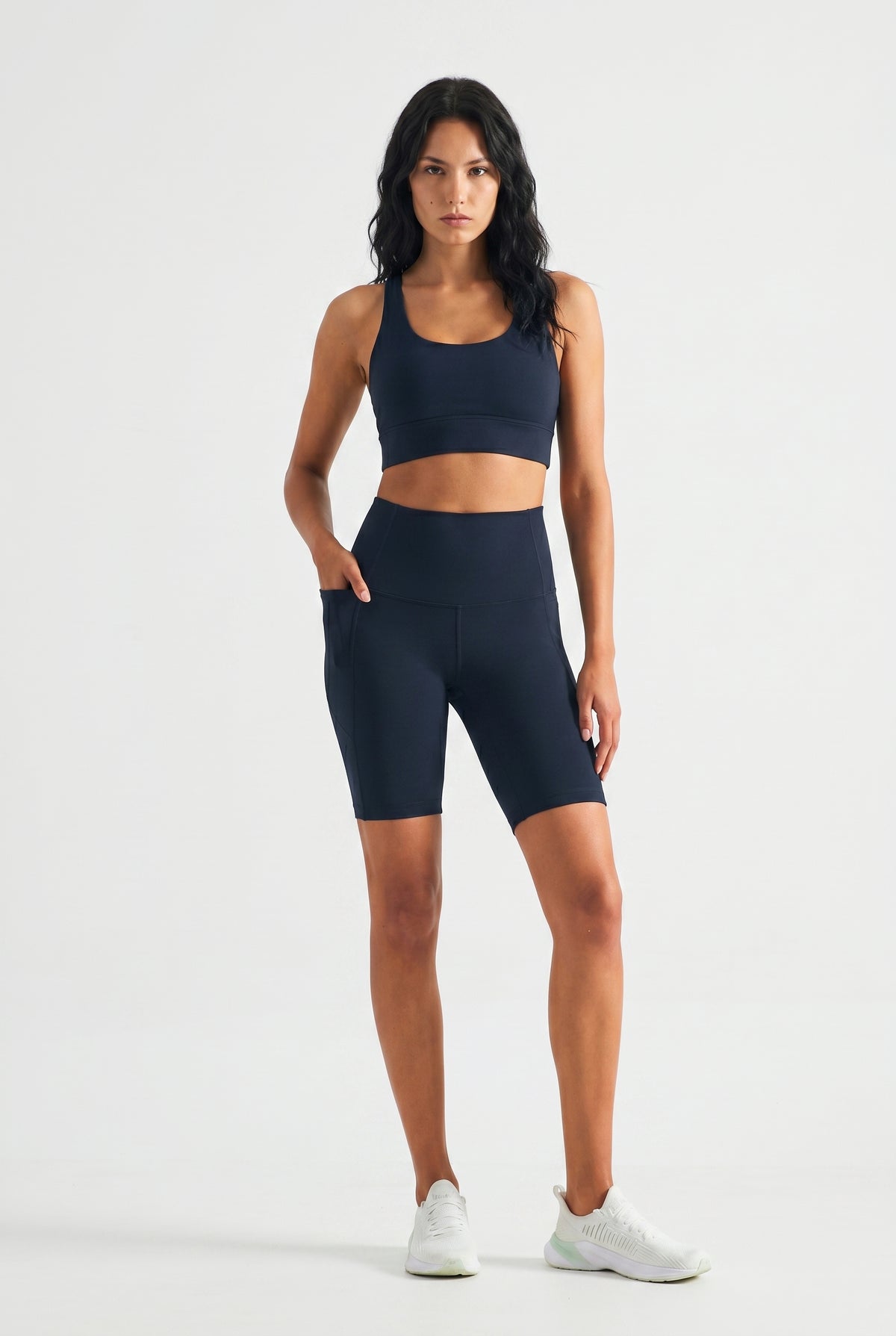 Navy High-Waist Pocket Biker Shorts
