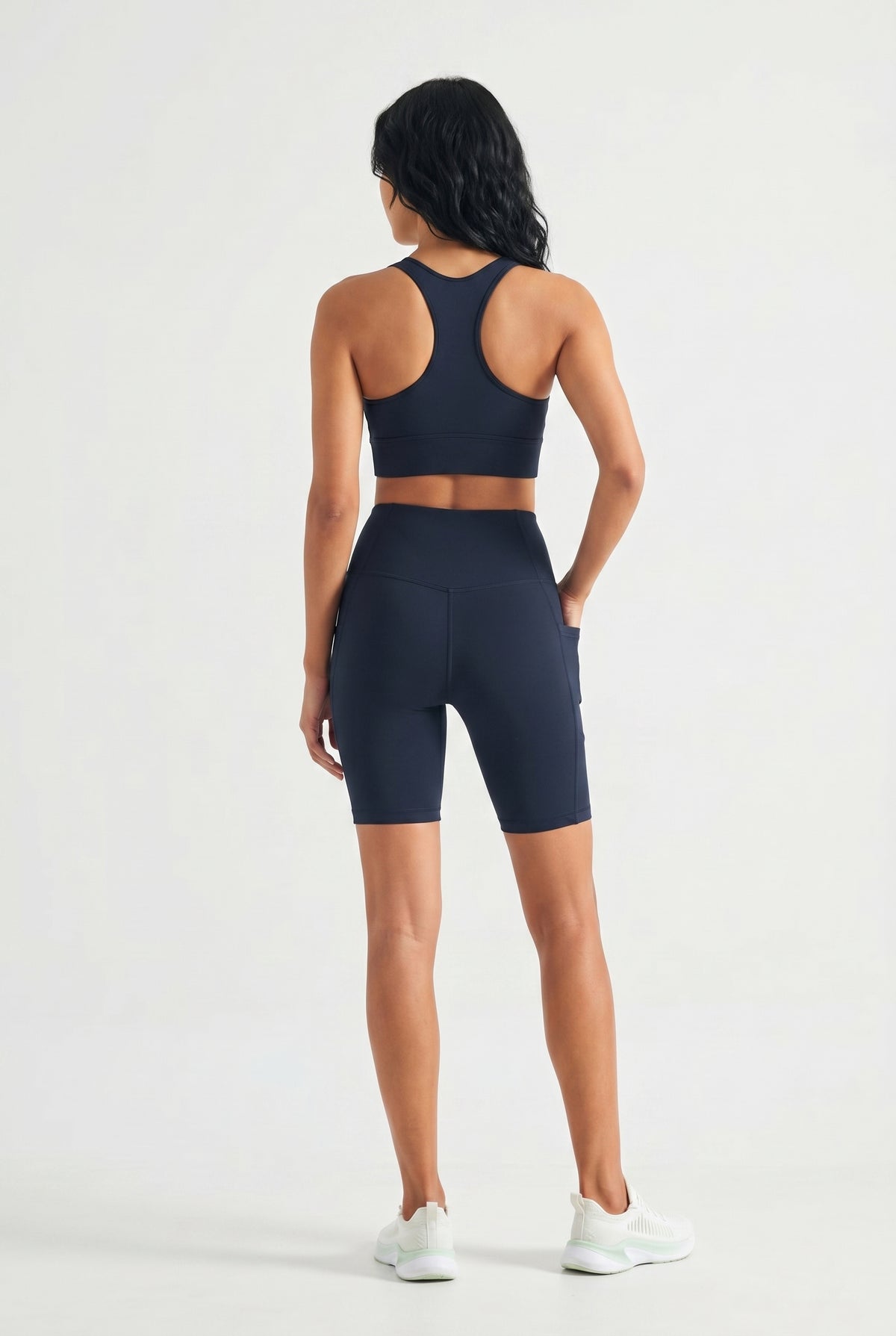 Navy High-Waist Pocket Biker Shorts