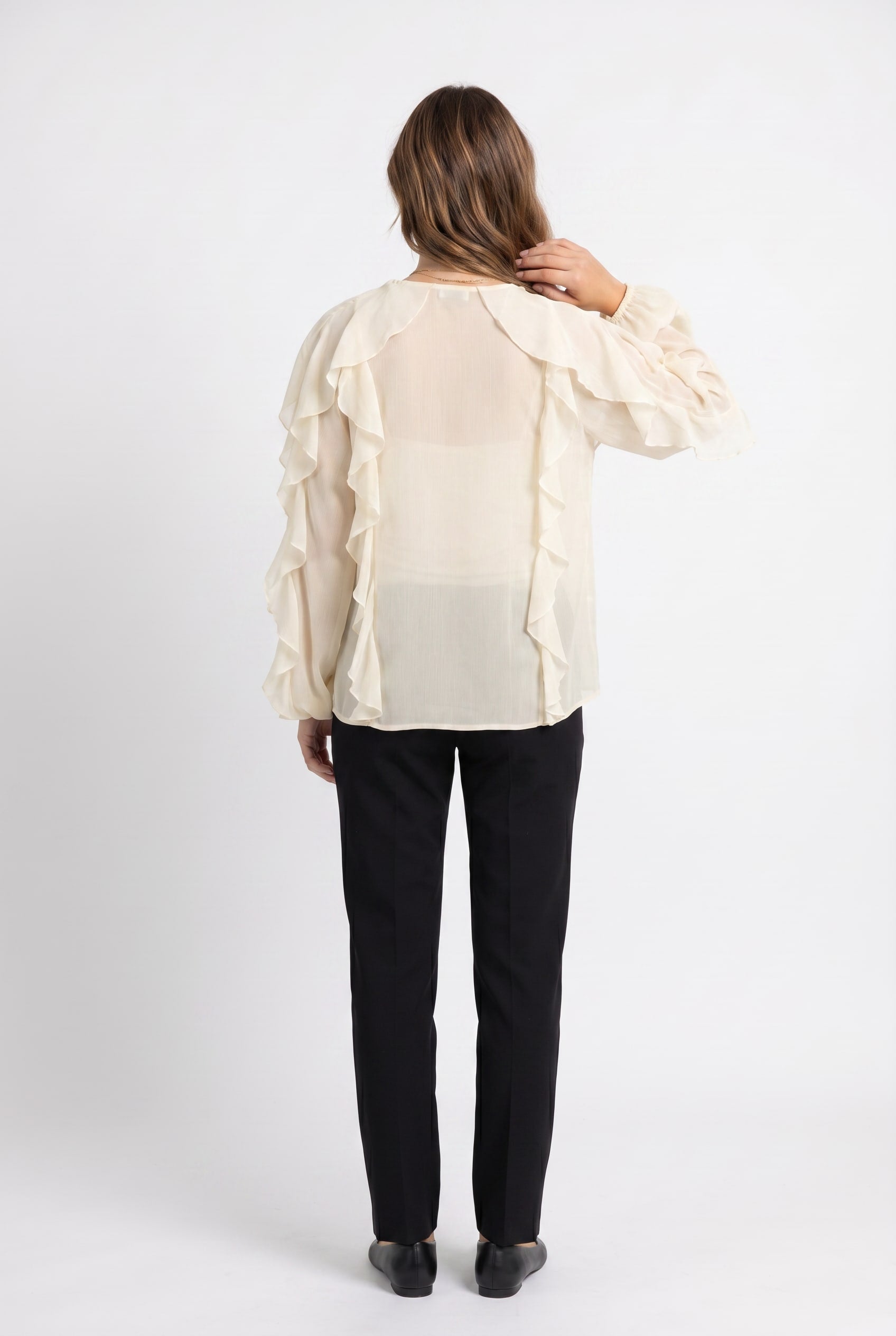 Cream Ruffled Button-Front Blouse