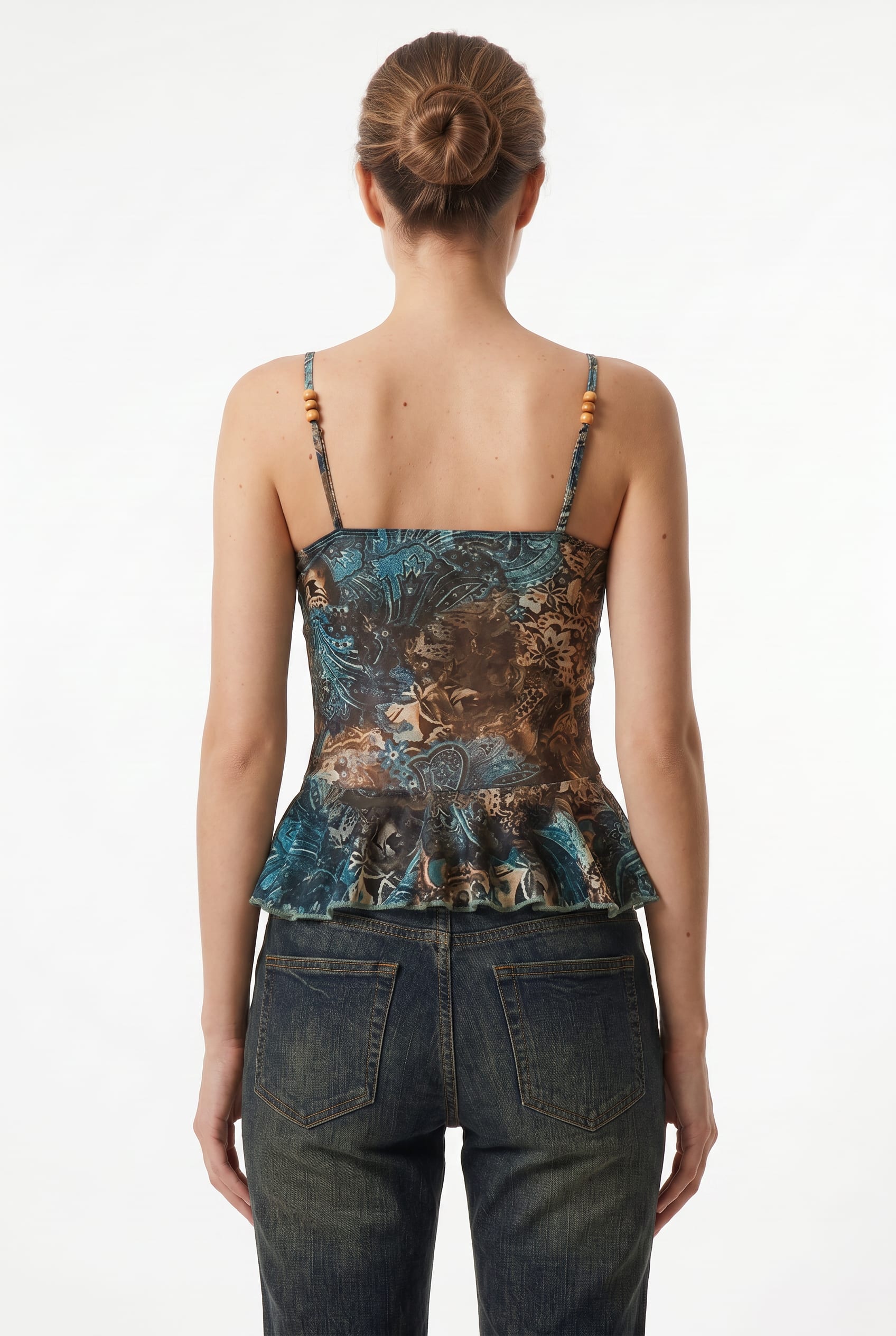 Teal Paisley Print Peplum Camisole
