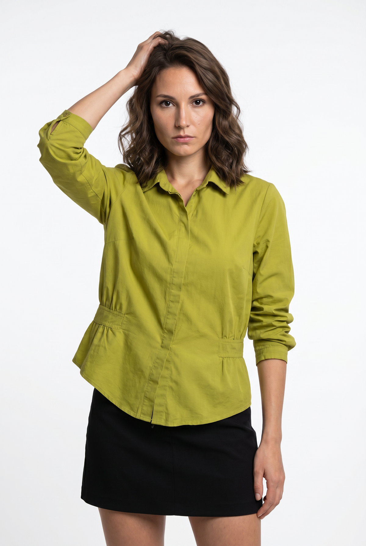 Olive Green Cotton Peplum Shirt