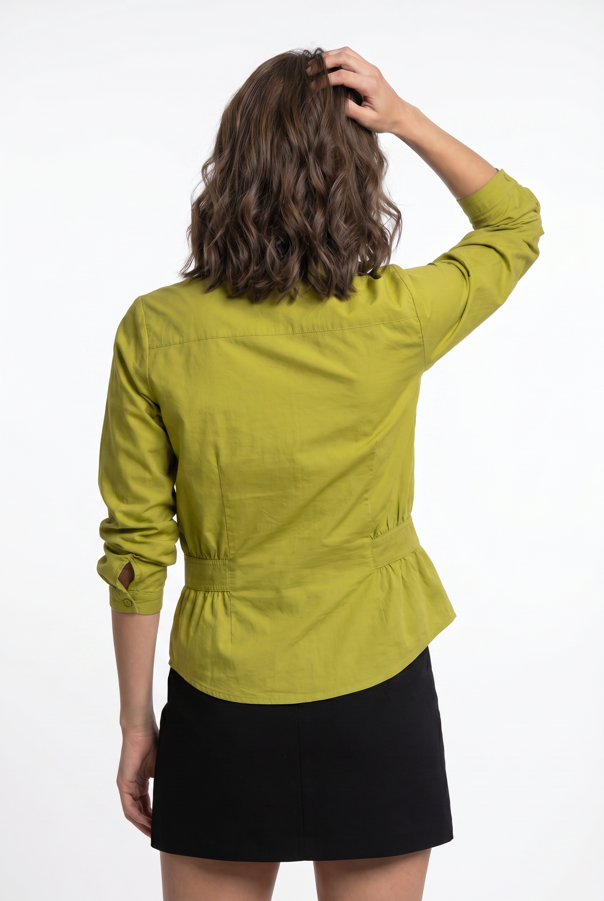 Olive Green Cotton Peplum Shirt