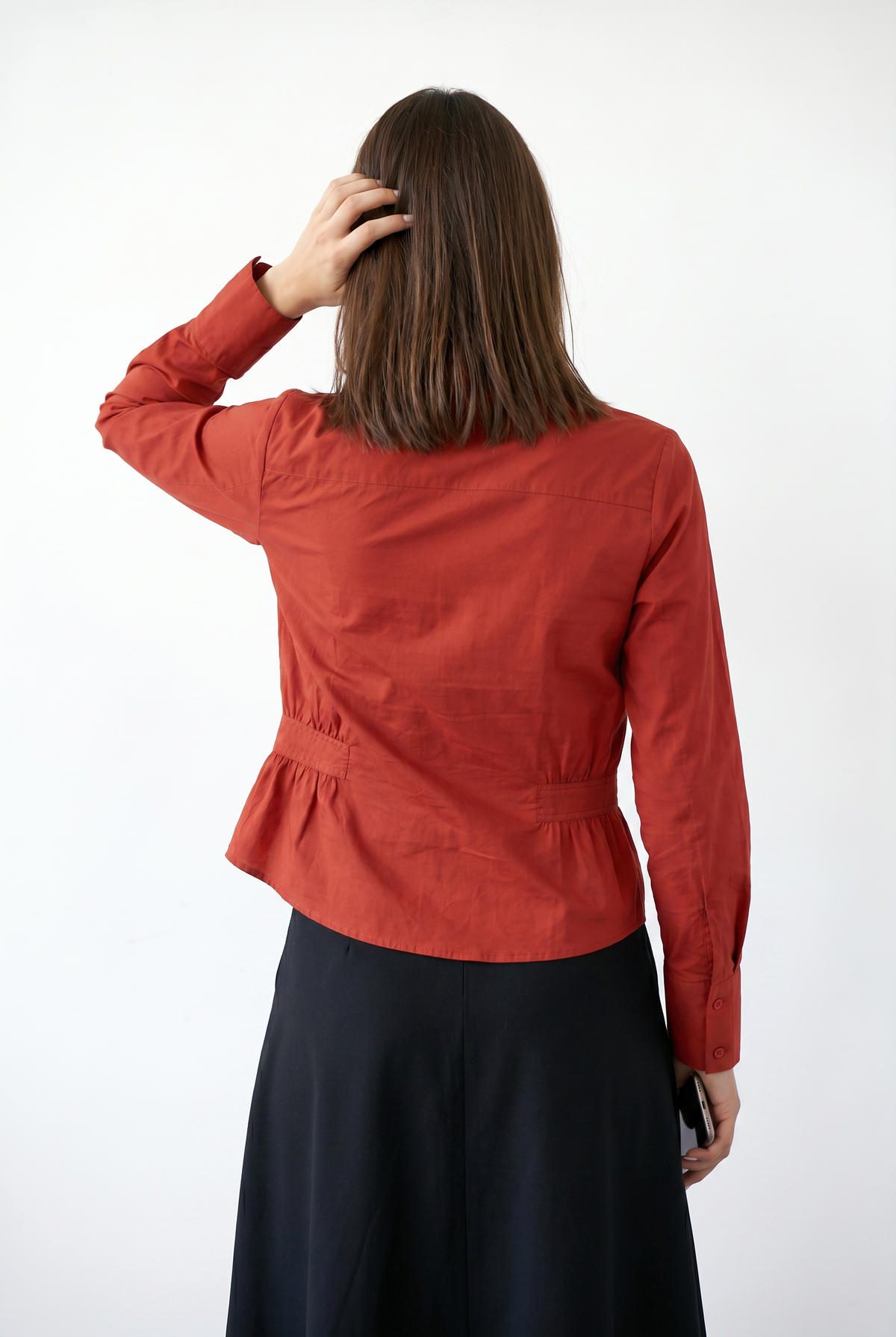 Rust Red Cotton Peplum Shirt