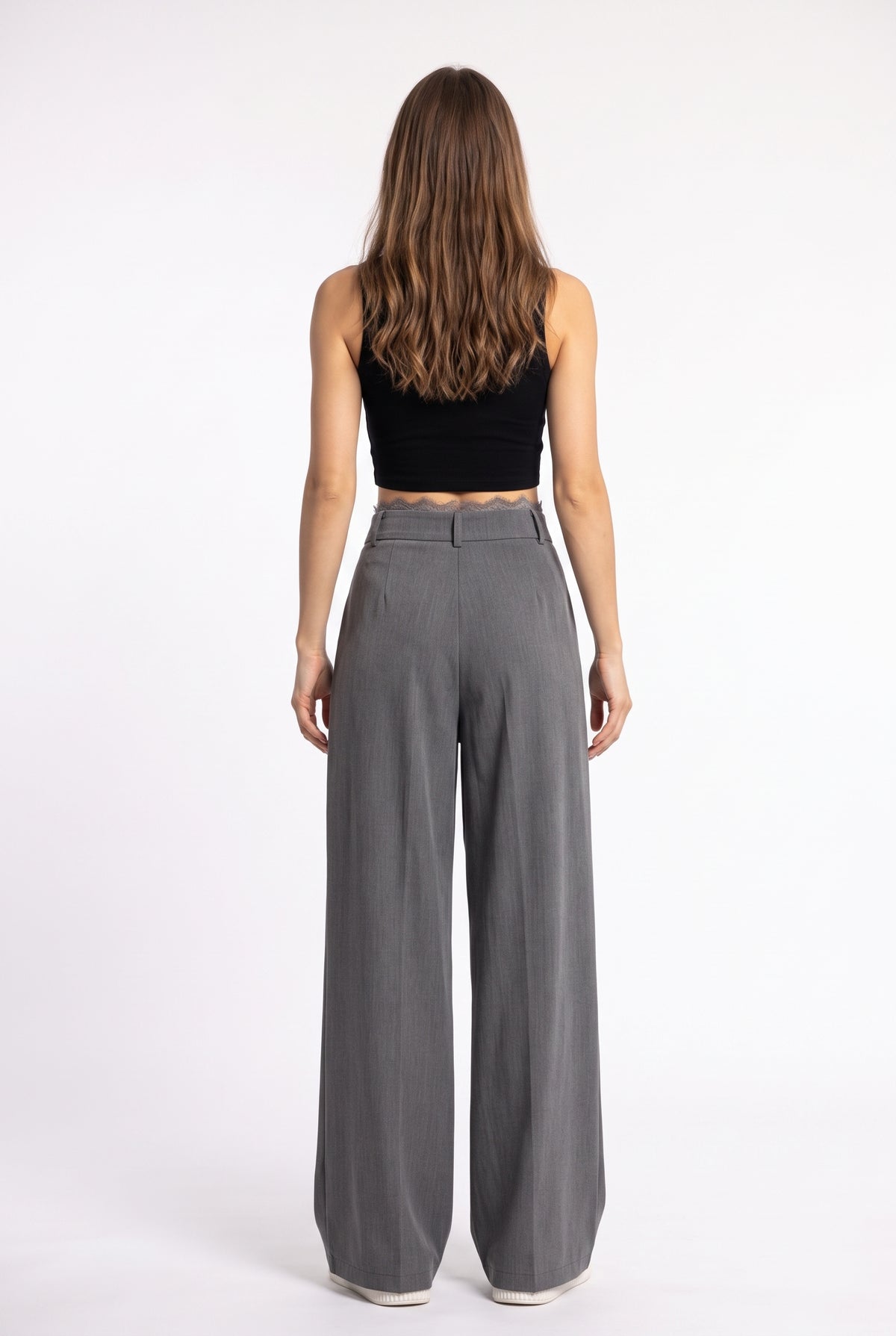 Gray Wide Leg Tailored Trousers