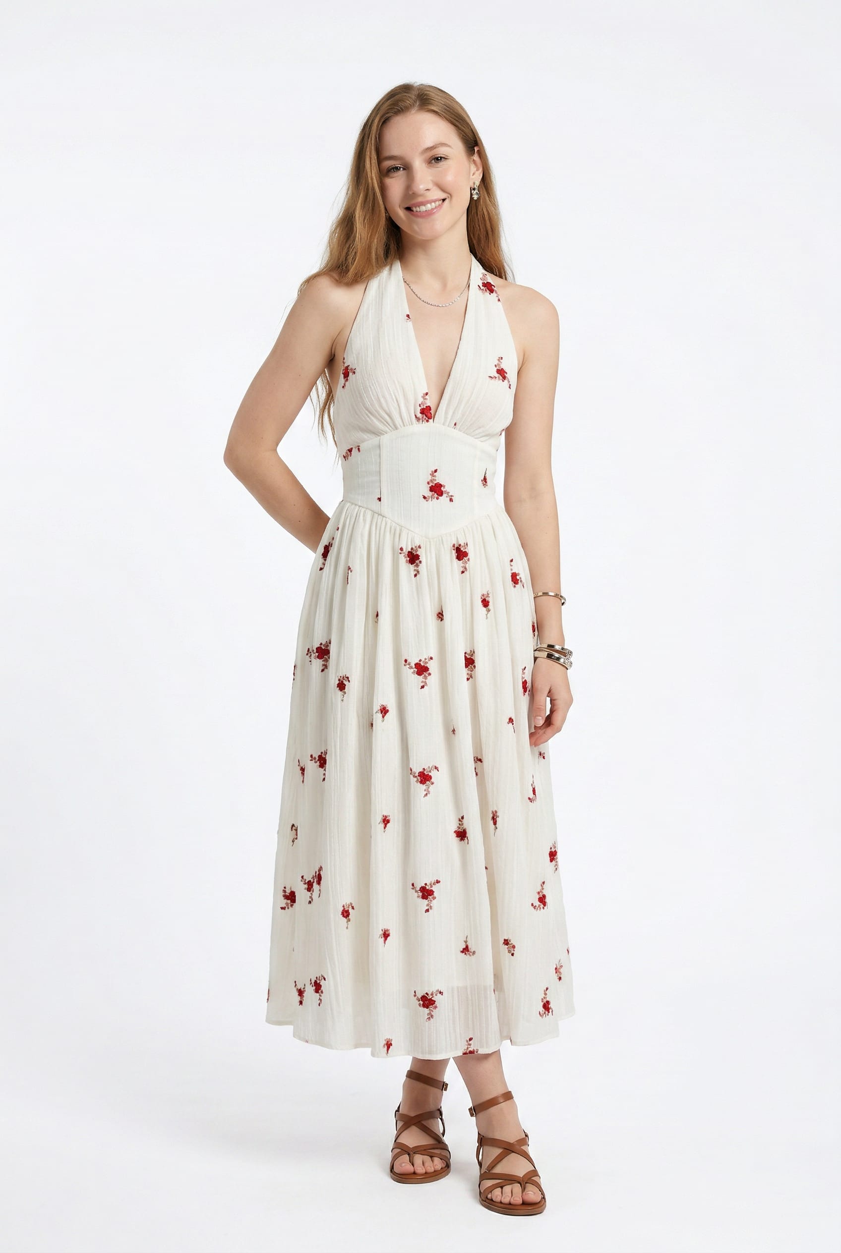 Ivory Floral Halter Maxi Dress