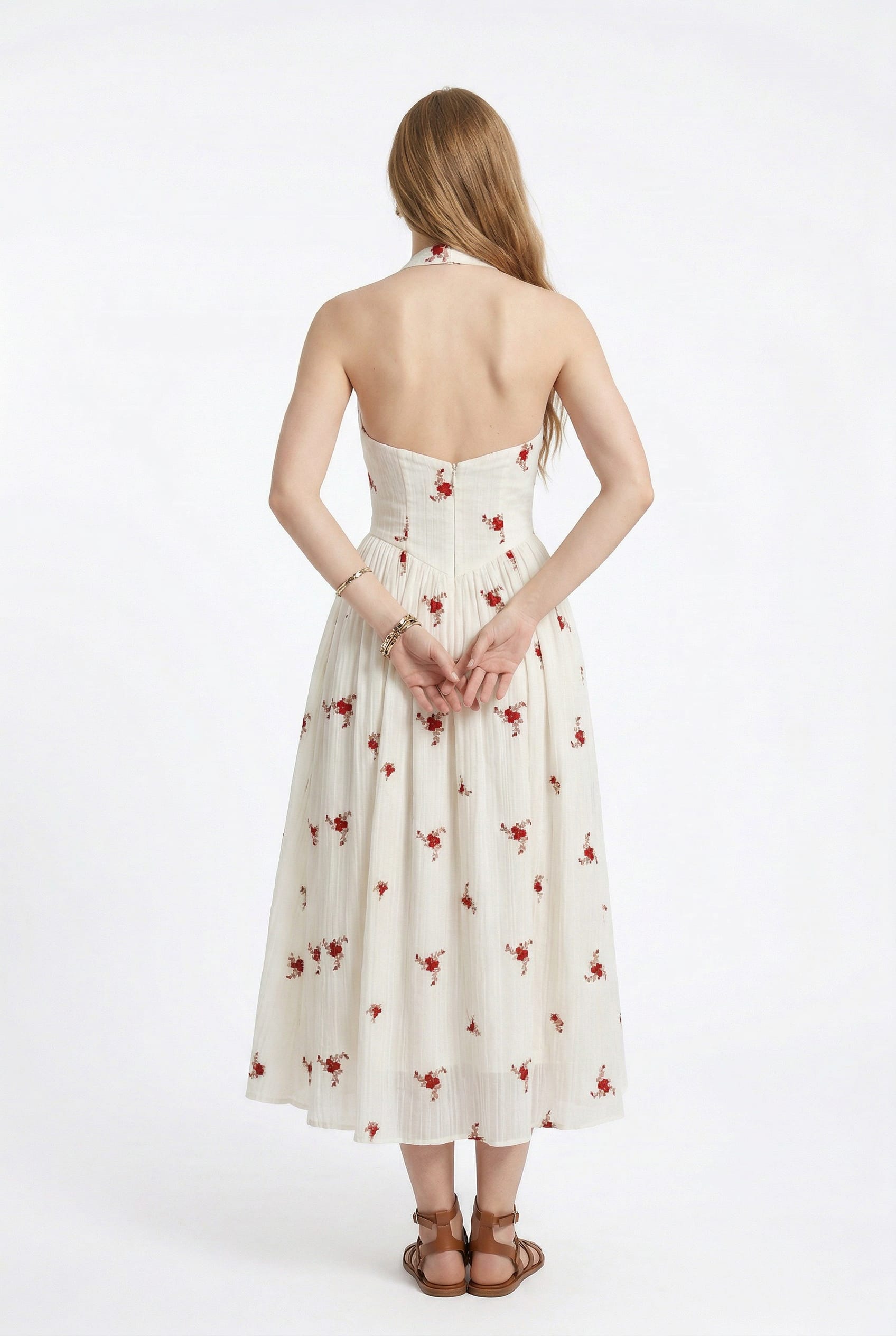 Ivory Floral Halter Maxi Dress