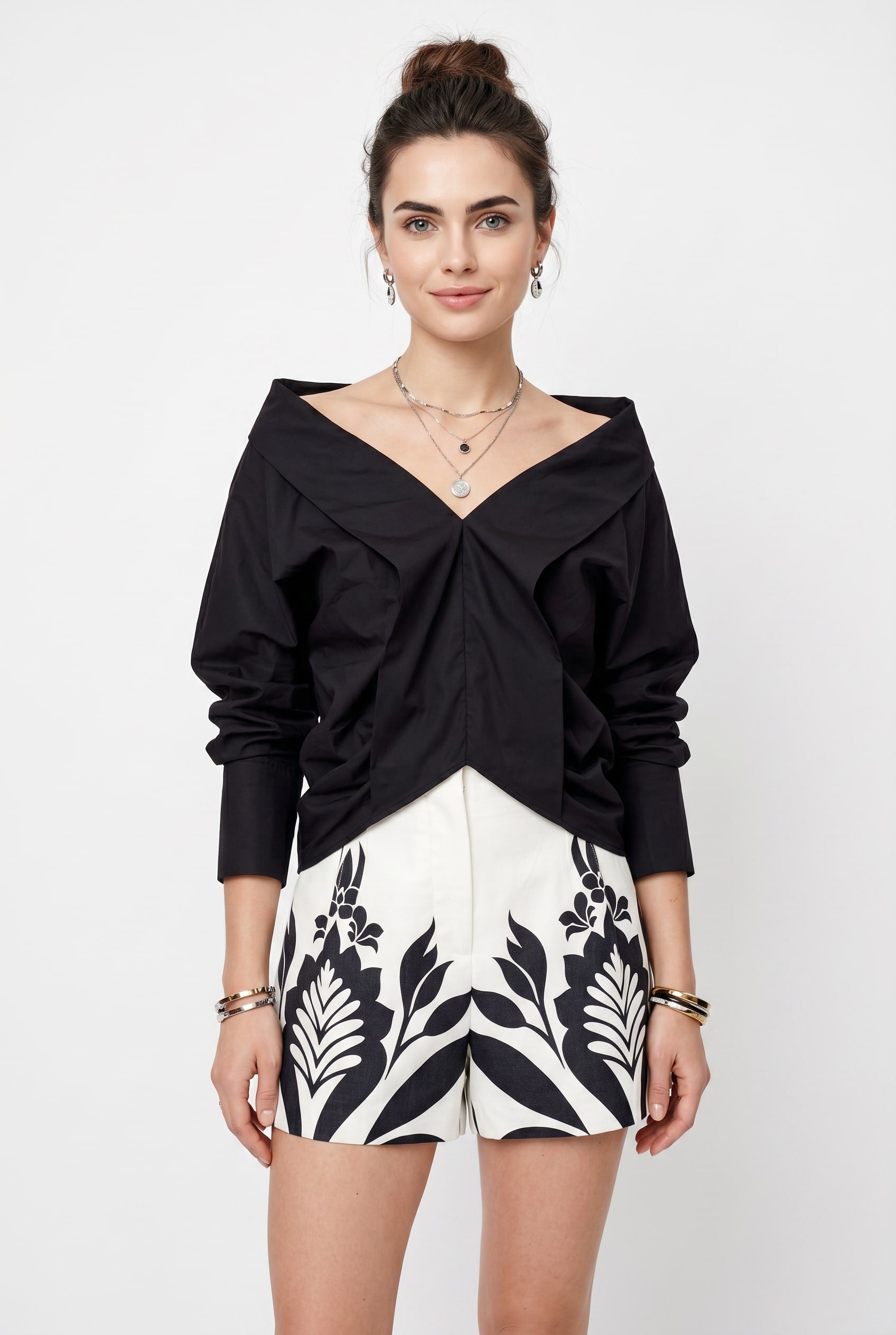 Black Off-Shoulder Twisted Front Shirt