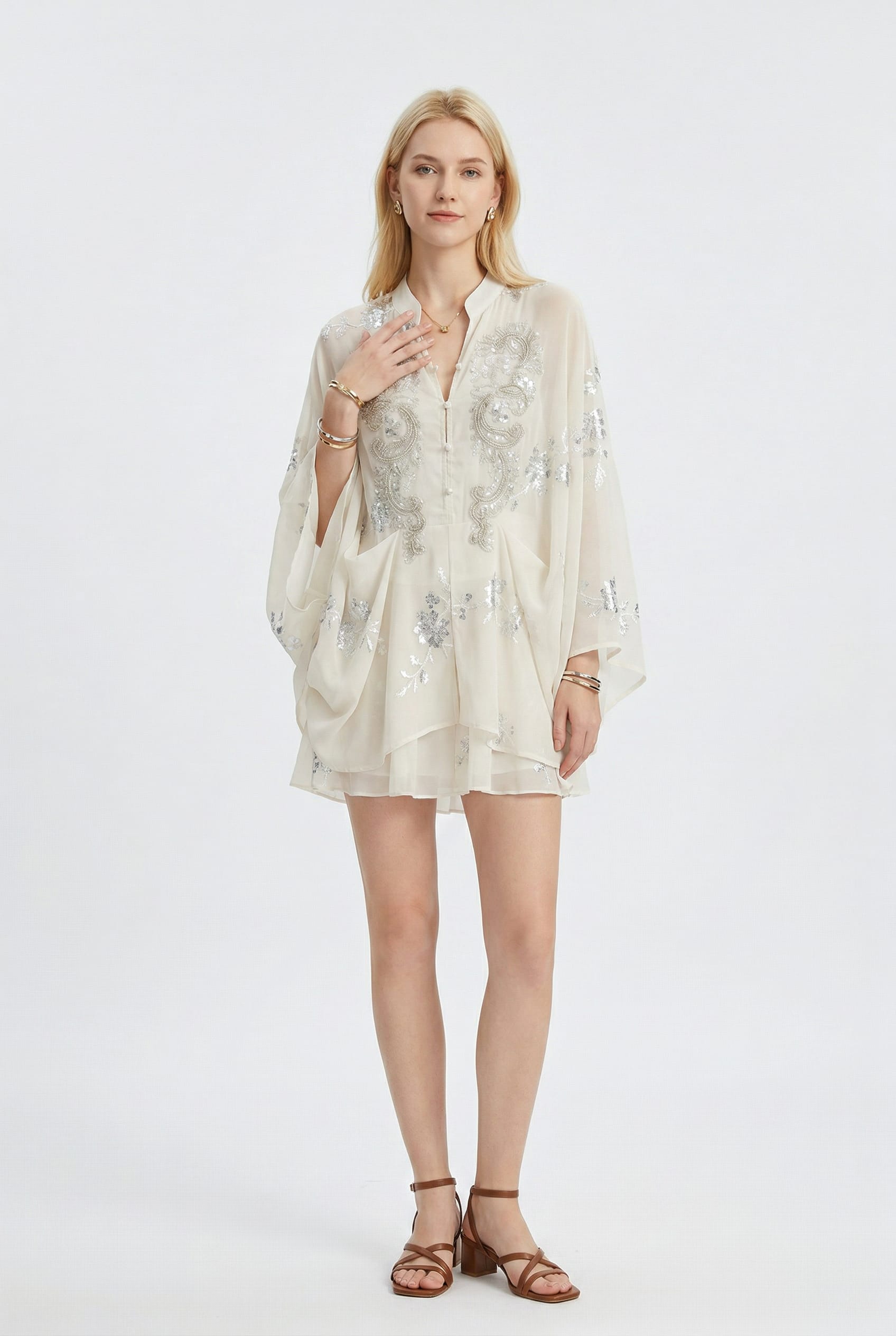 Ivory Embellished Sequin Dress