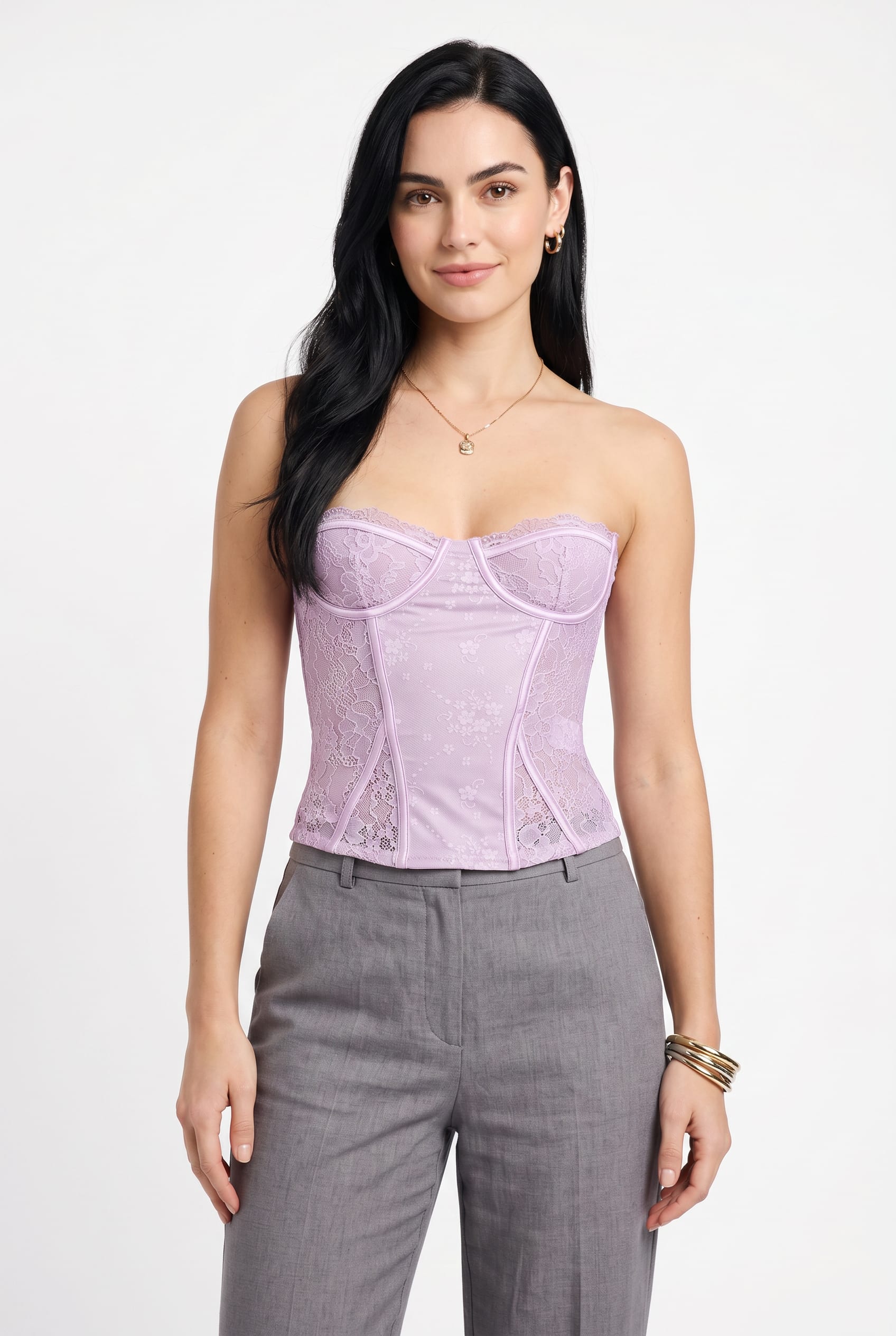 Lilac Lace Panel Bustier Corset Top