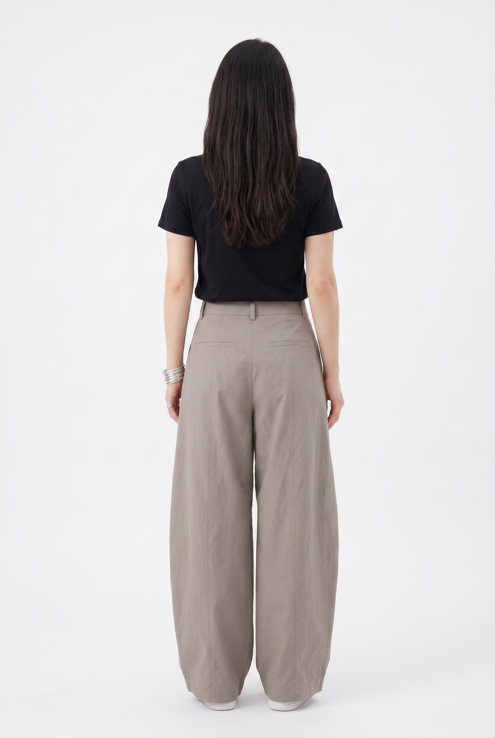 Taupe Wide-Leg Pleated Trousers