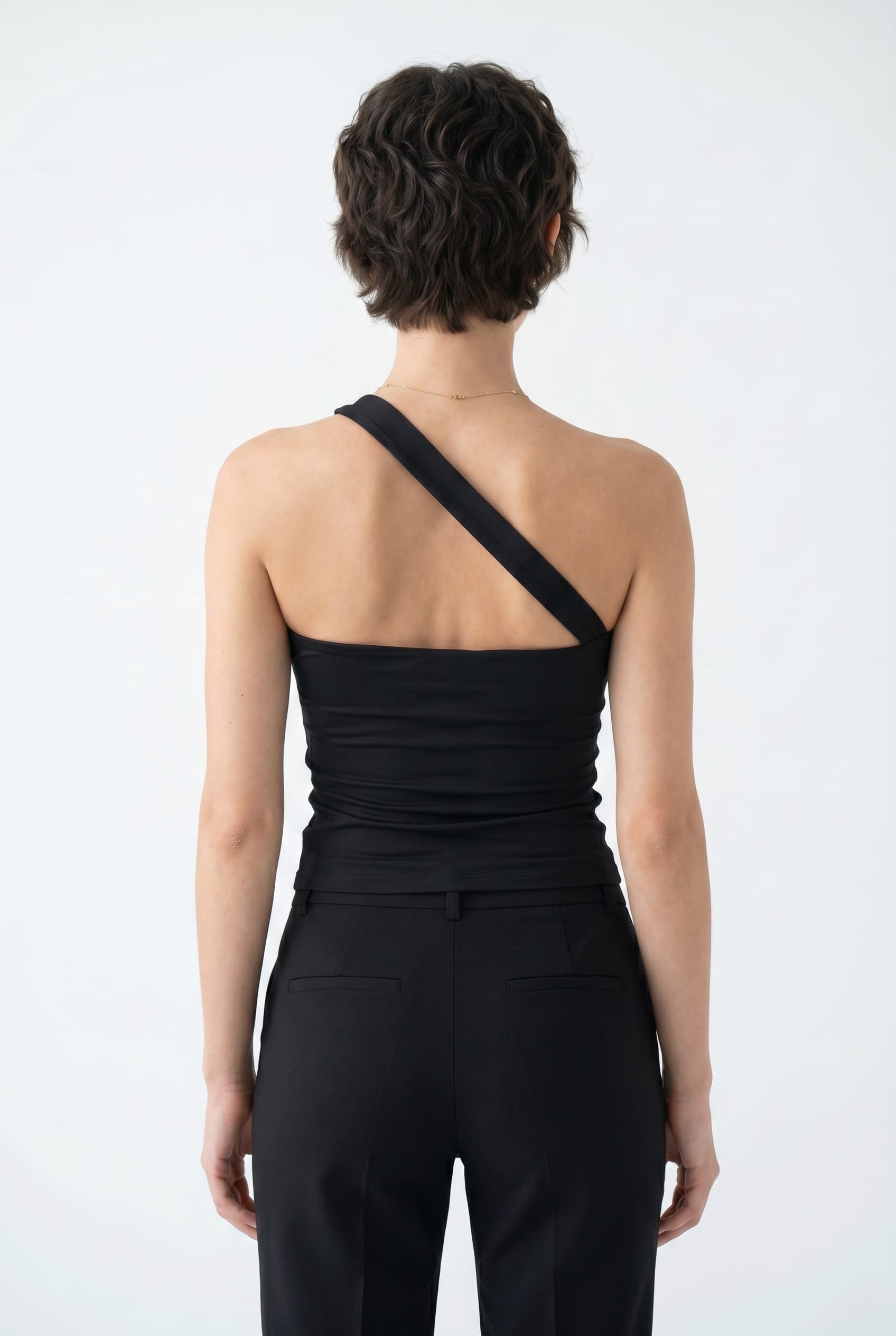 Black Asymmetric One-Shoulder Ruched Top
