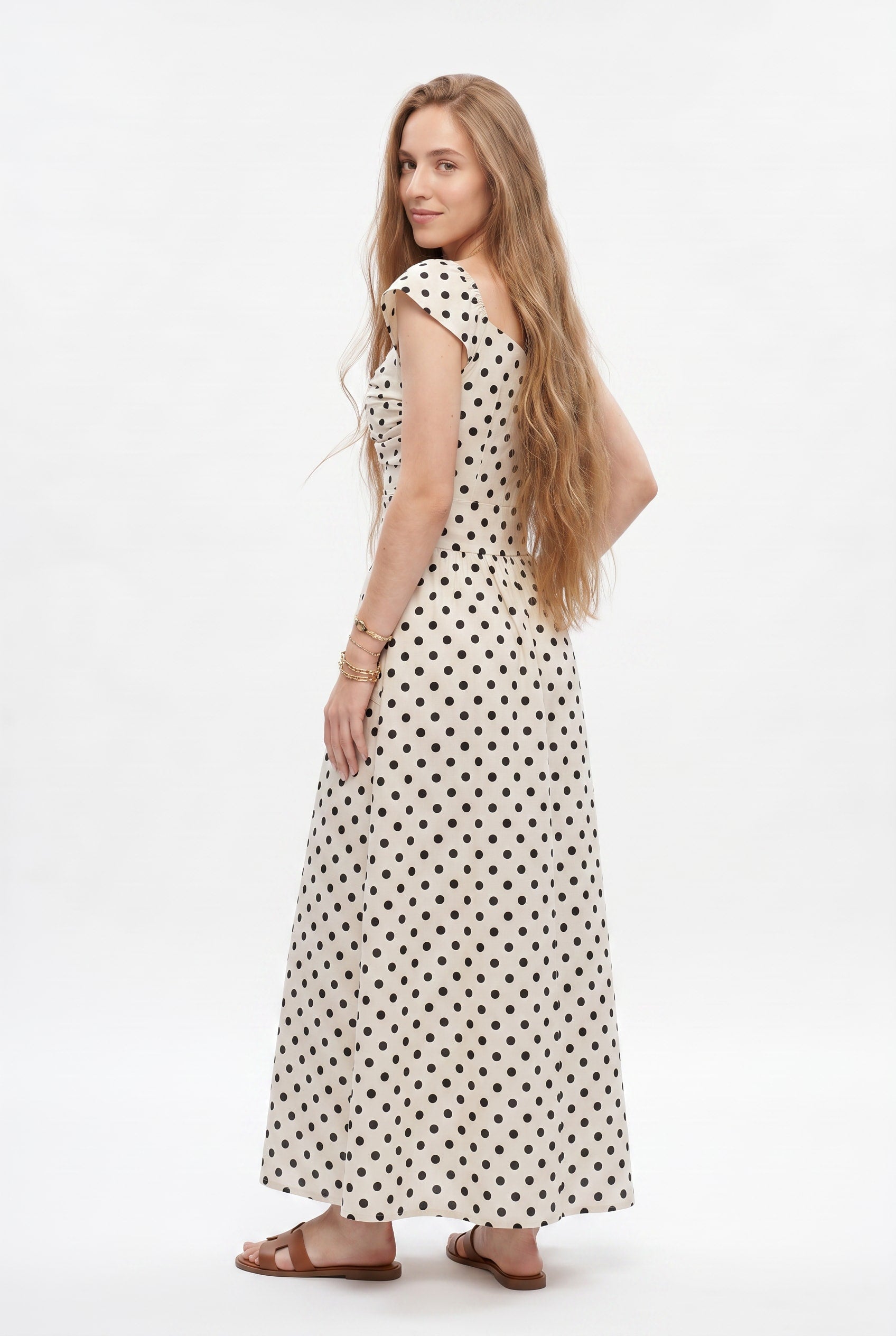 Cream Polka Dot Cutout Maxi Dress