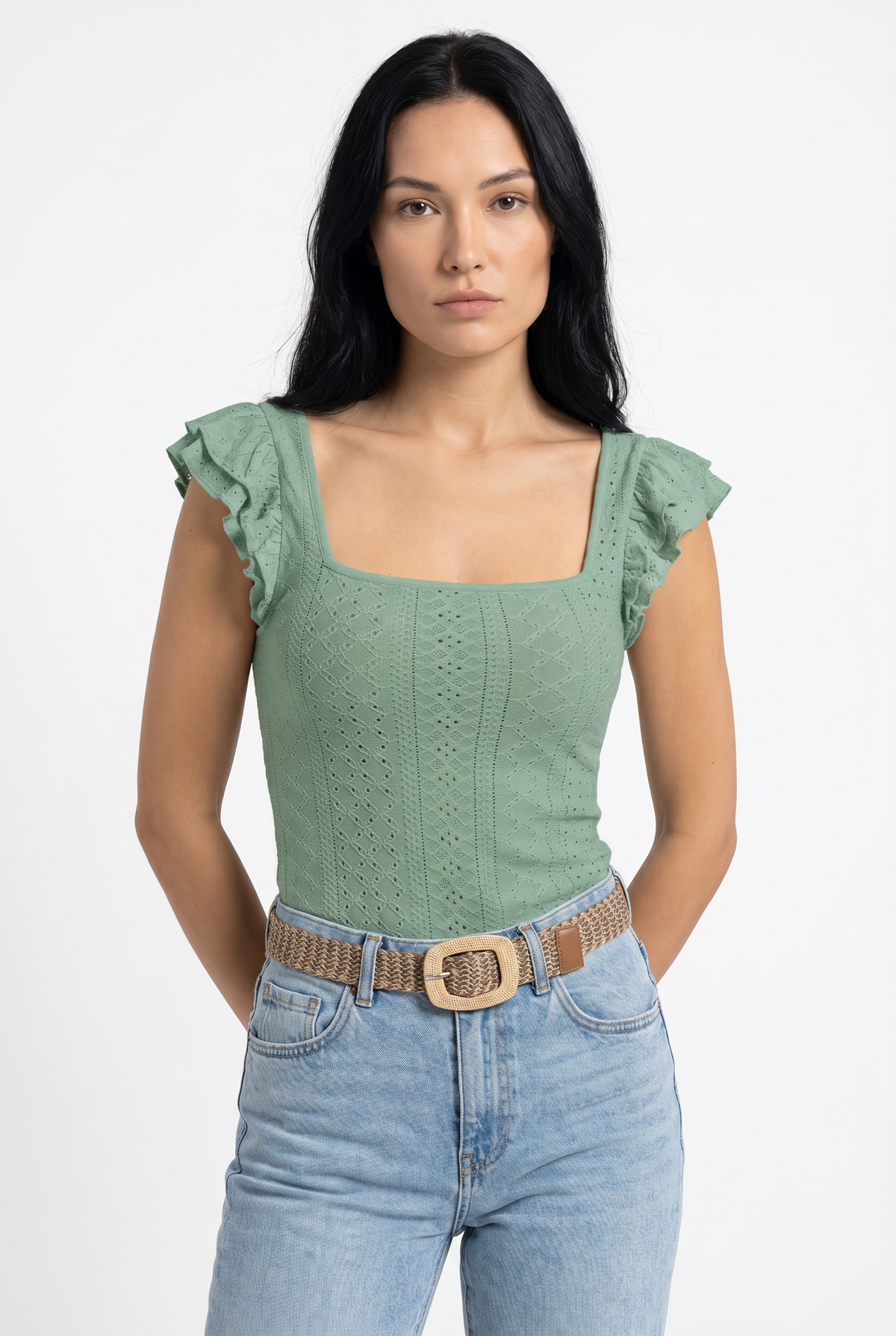 Sage Green Ruffle Sleeve Blouse