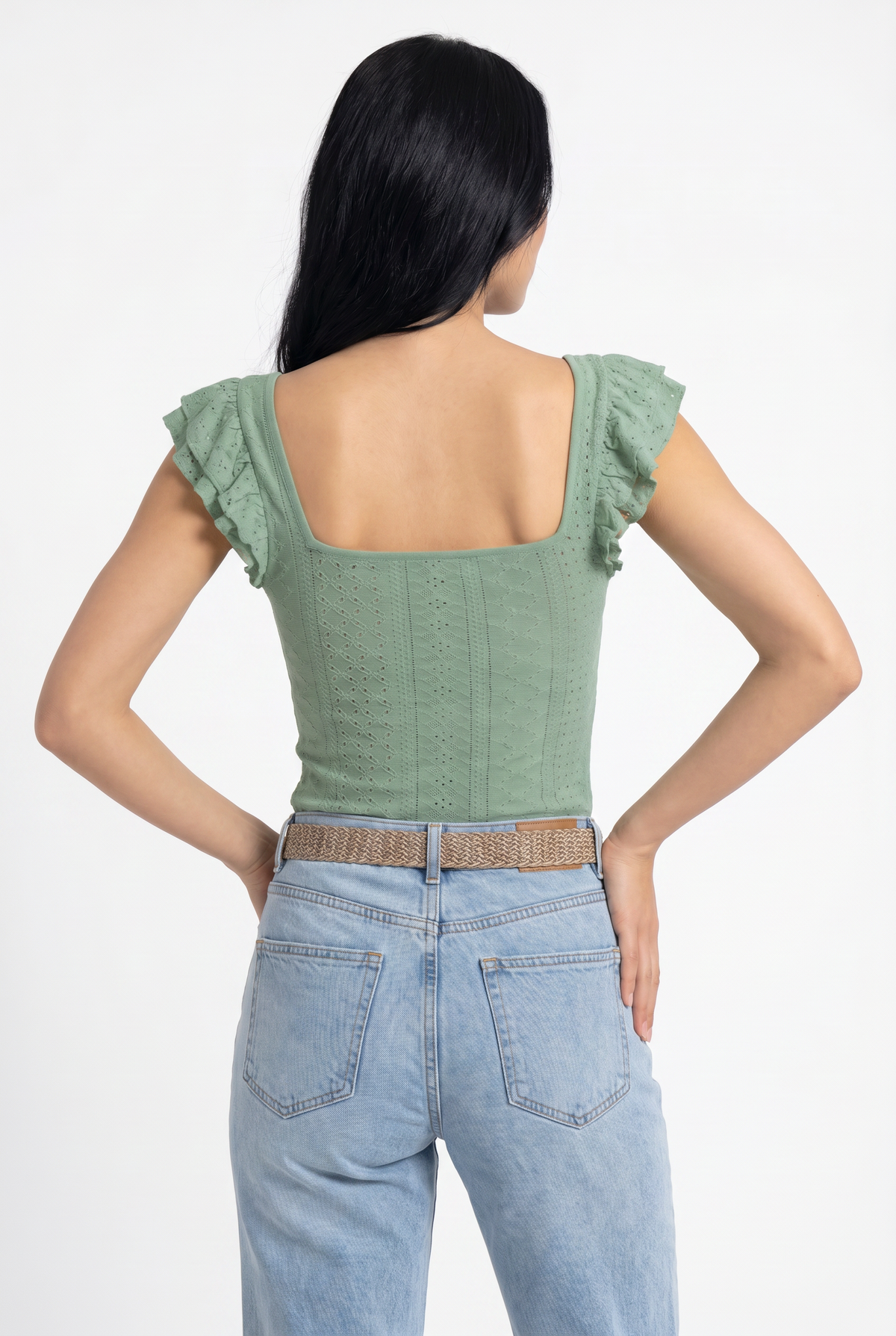 Sage Green Ruffle Sleeve Blouse