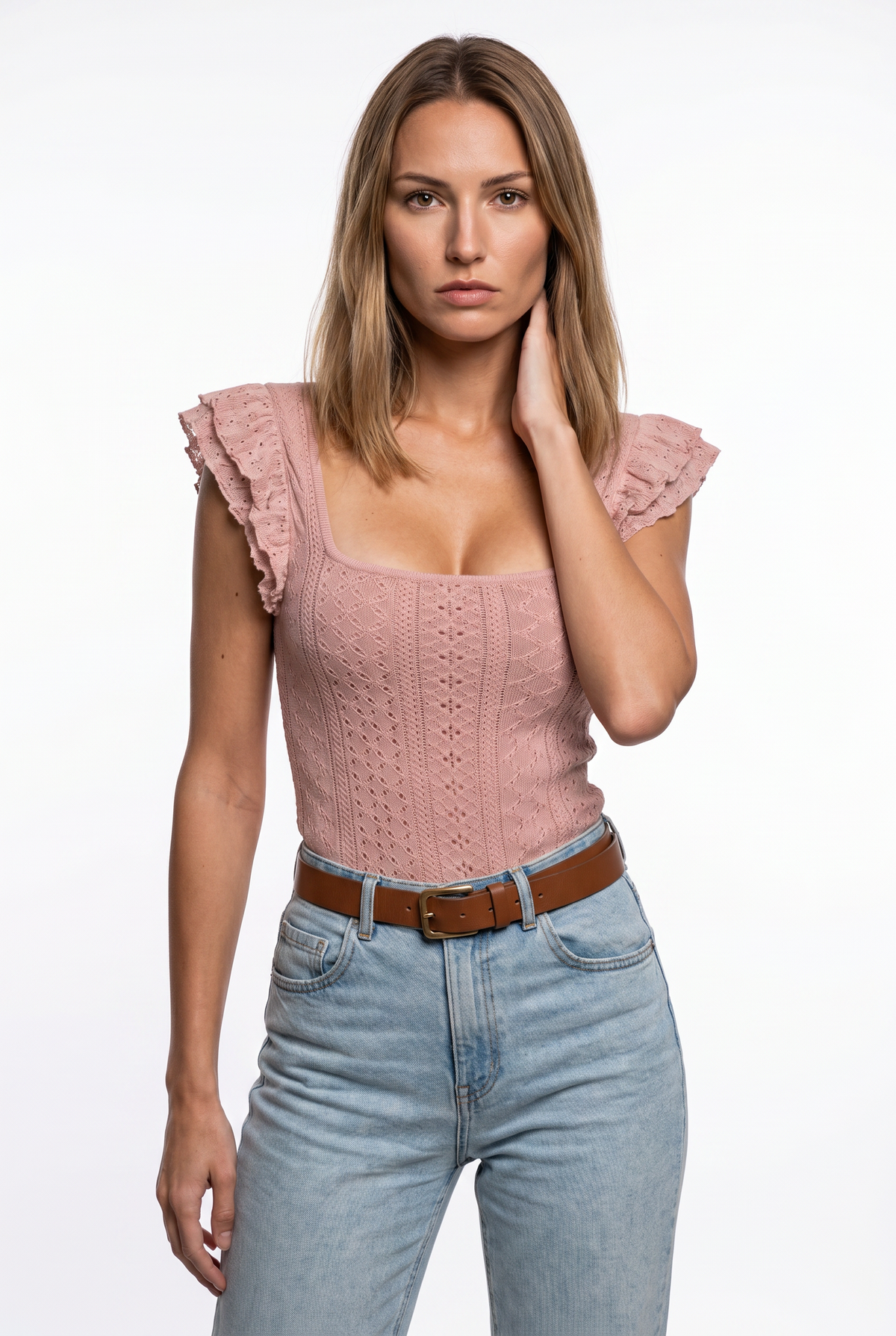 Pink Ruffle Sleeve Knit Top