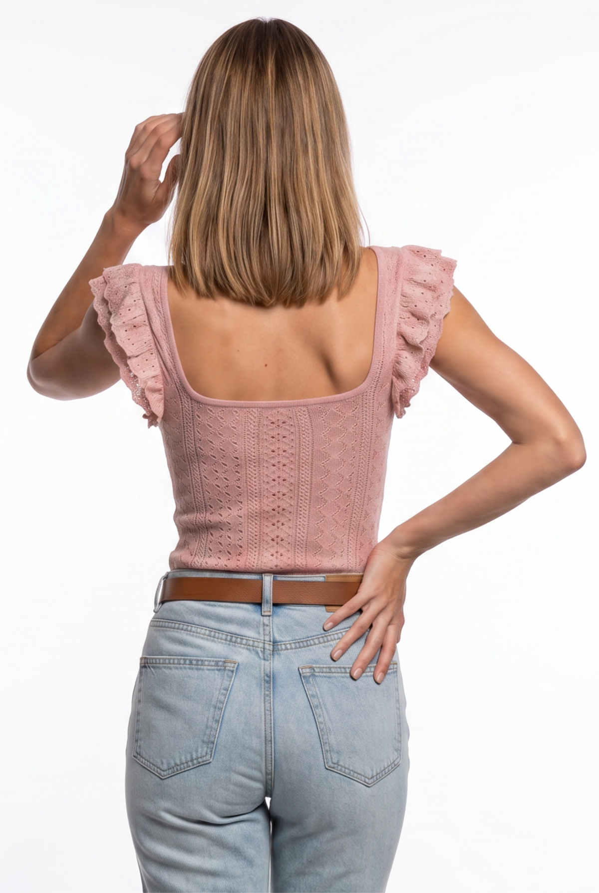 Pink Ruffle Sleeve Knit Top