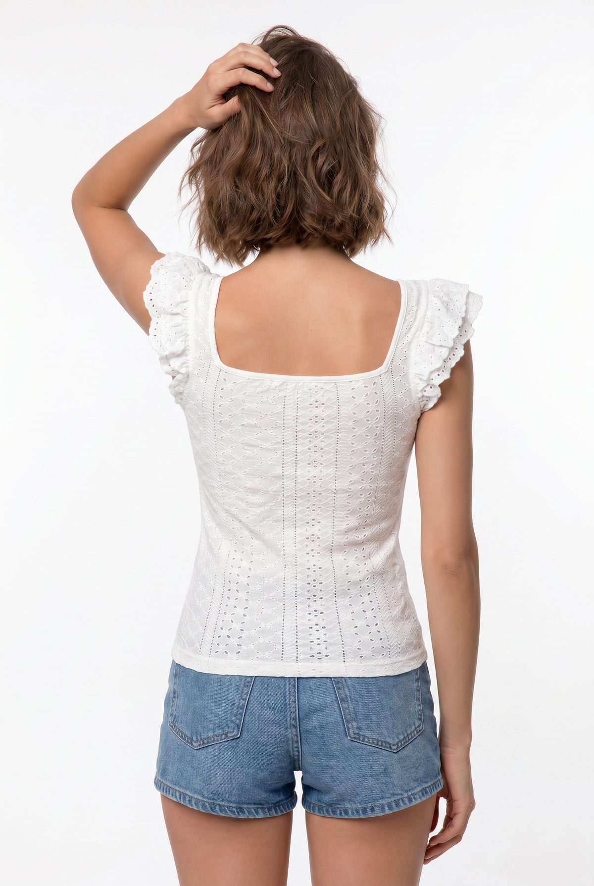 White Eyelet Ruffle Sleeve Blouse