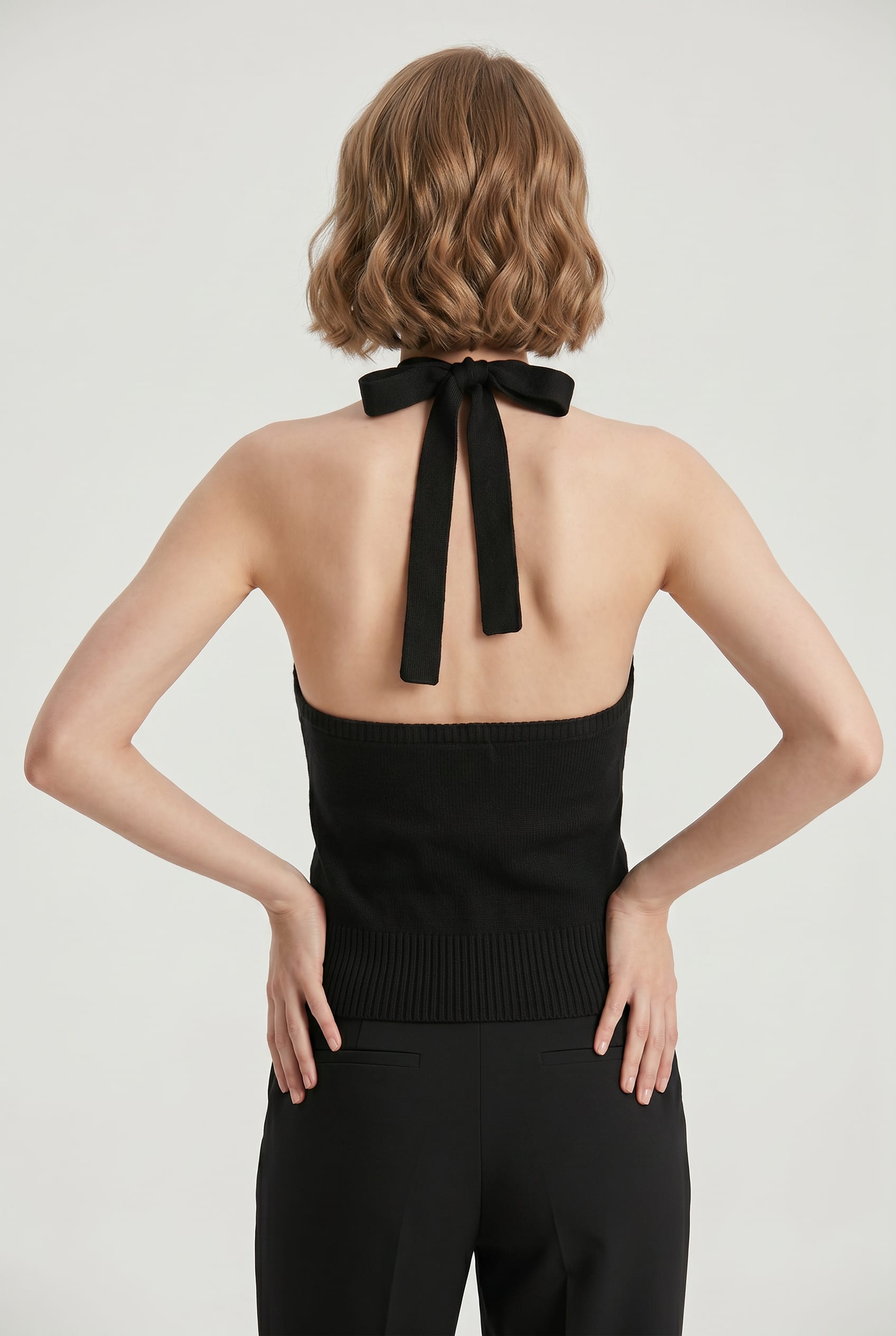 Black Pearl Embellished Halter Knit Top