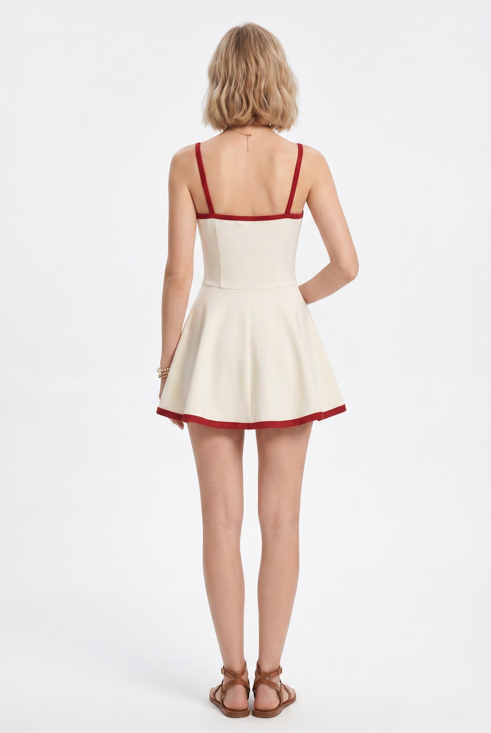 Cream Red Contrast Trim Skater Dress