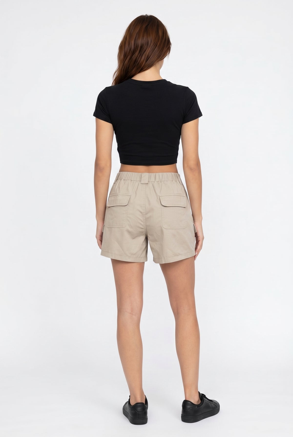 Beige High-Waist Cargo Shorts