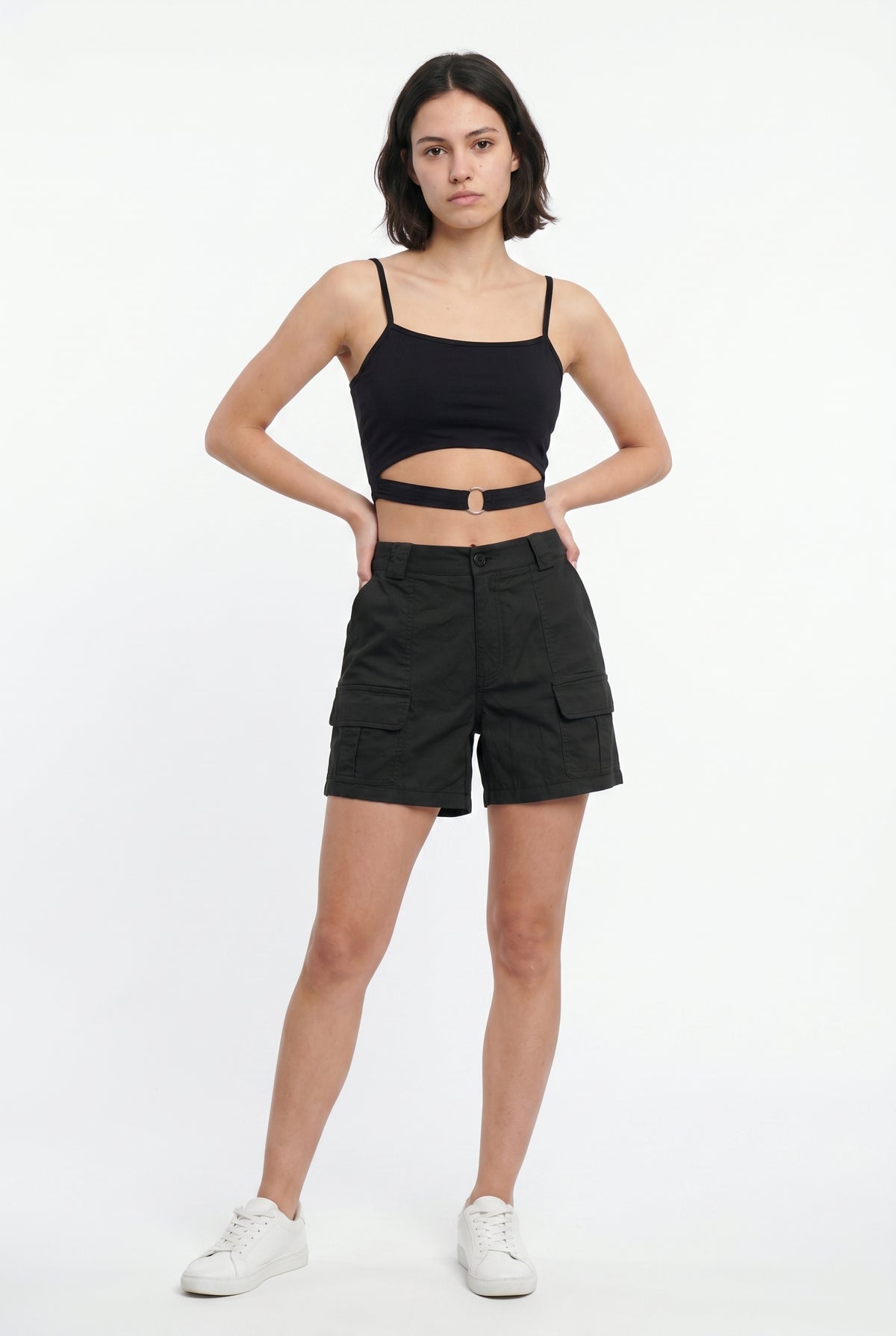 Black Utility Cargo Mini Shorts
