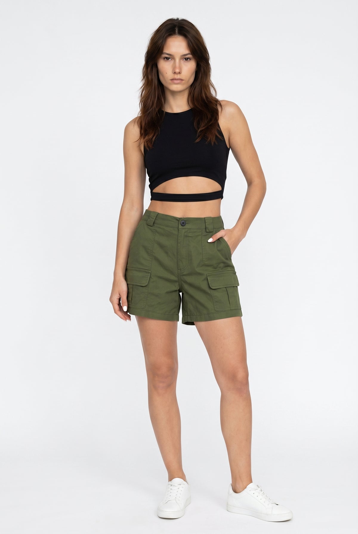 Olive Green Utility Cargo Shorts
