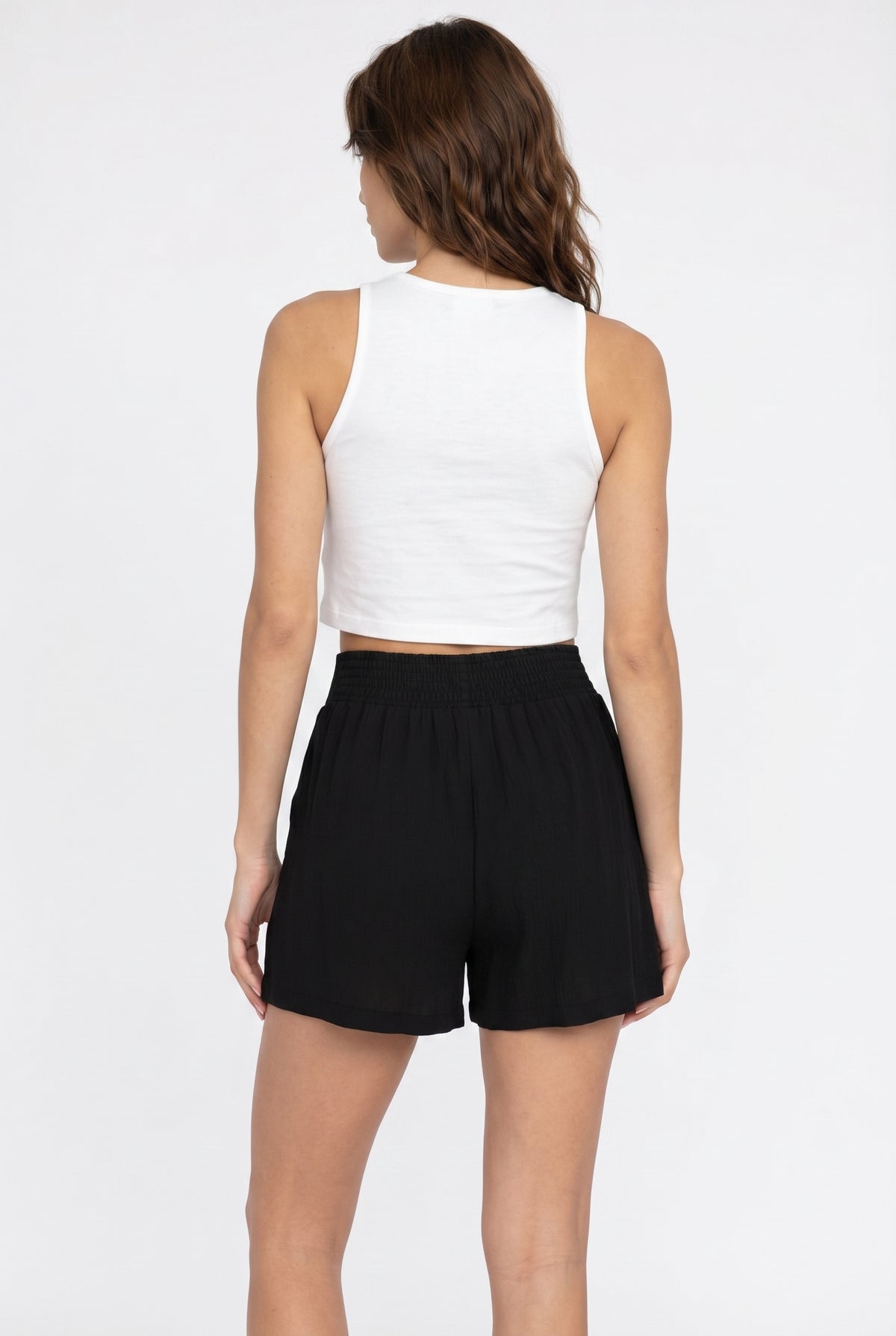 Black Pleated High Waist Shorts