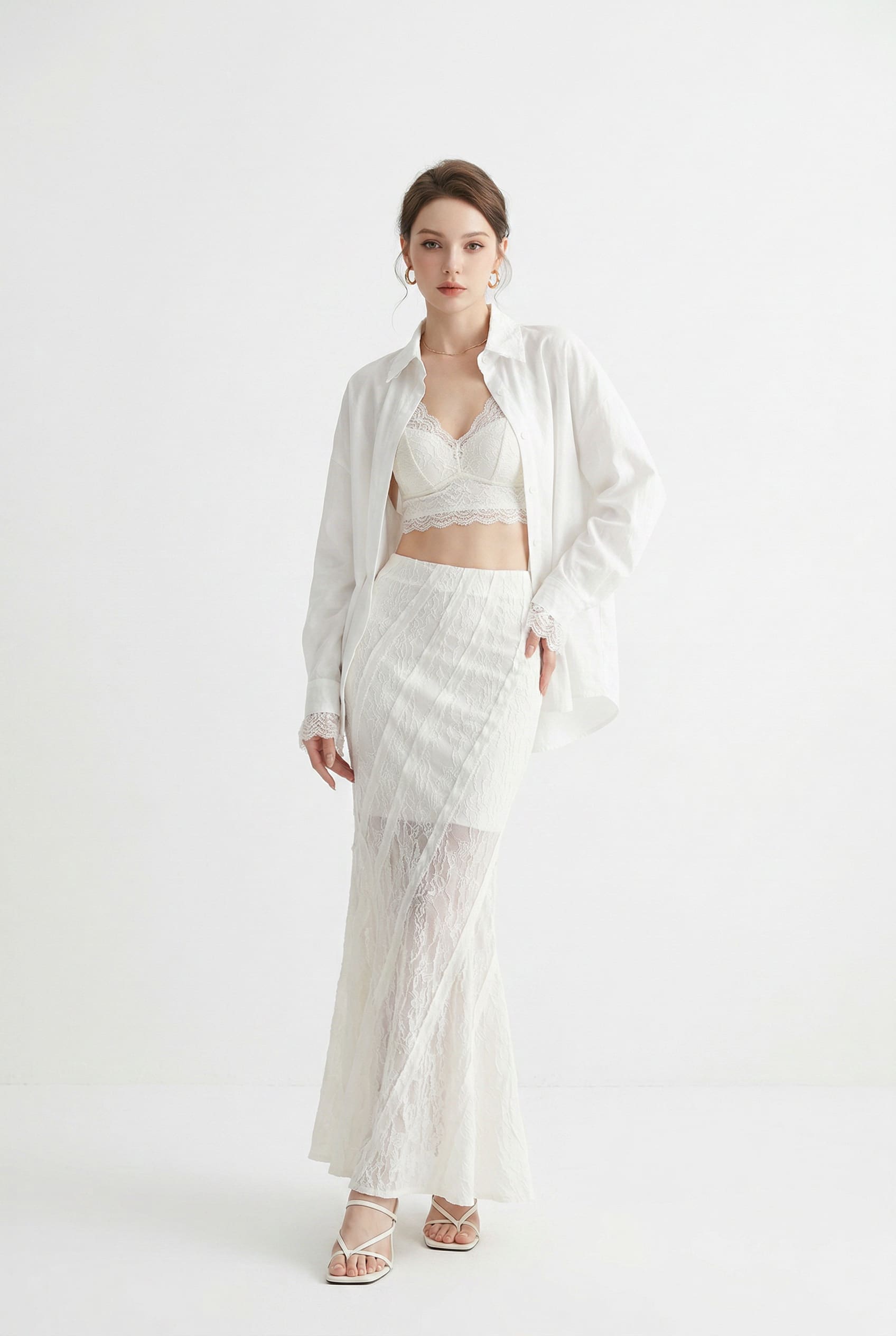 White Lace Overlay Maxi Skirt