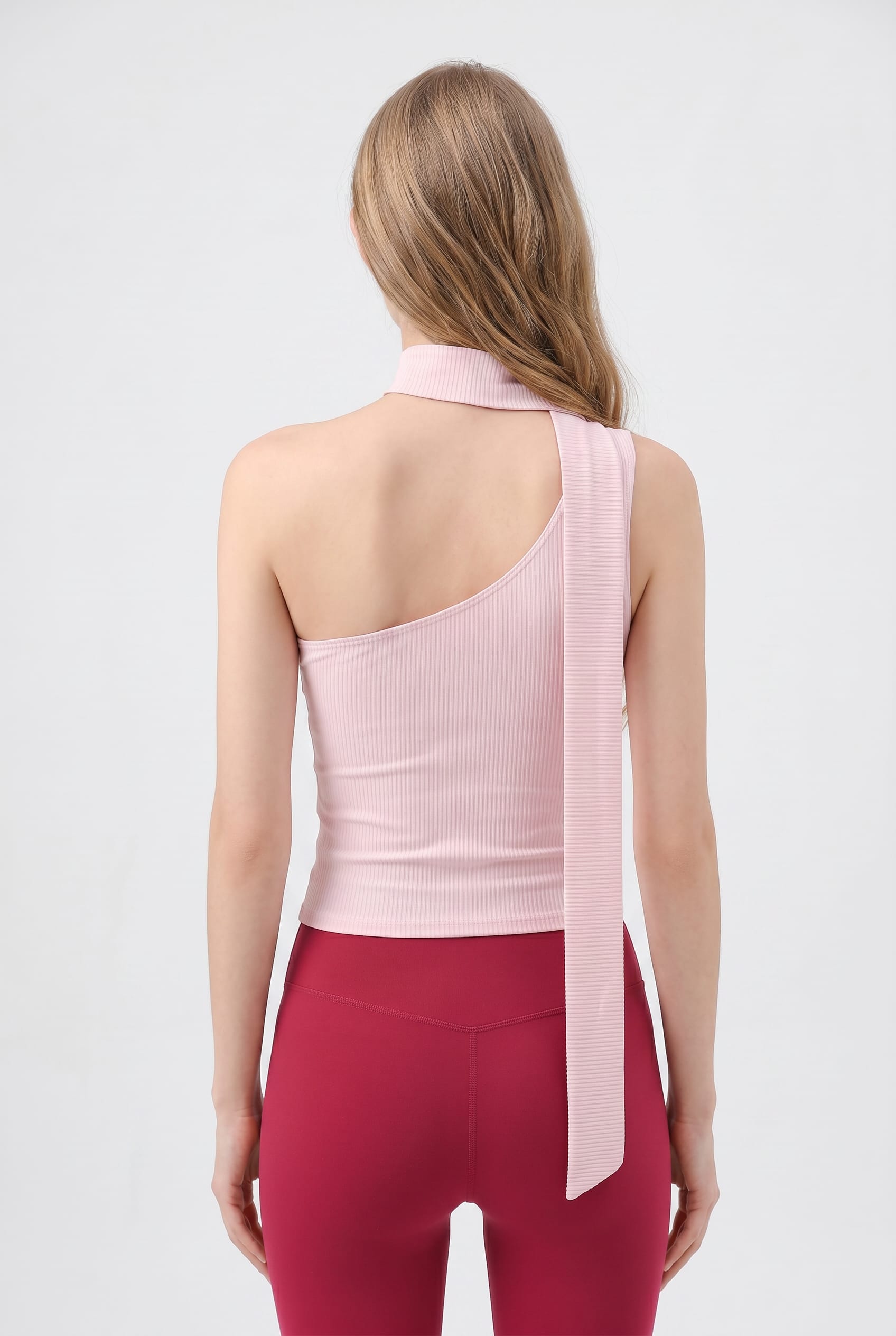 Blush Pink Asymmetric Scarf Neck Top