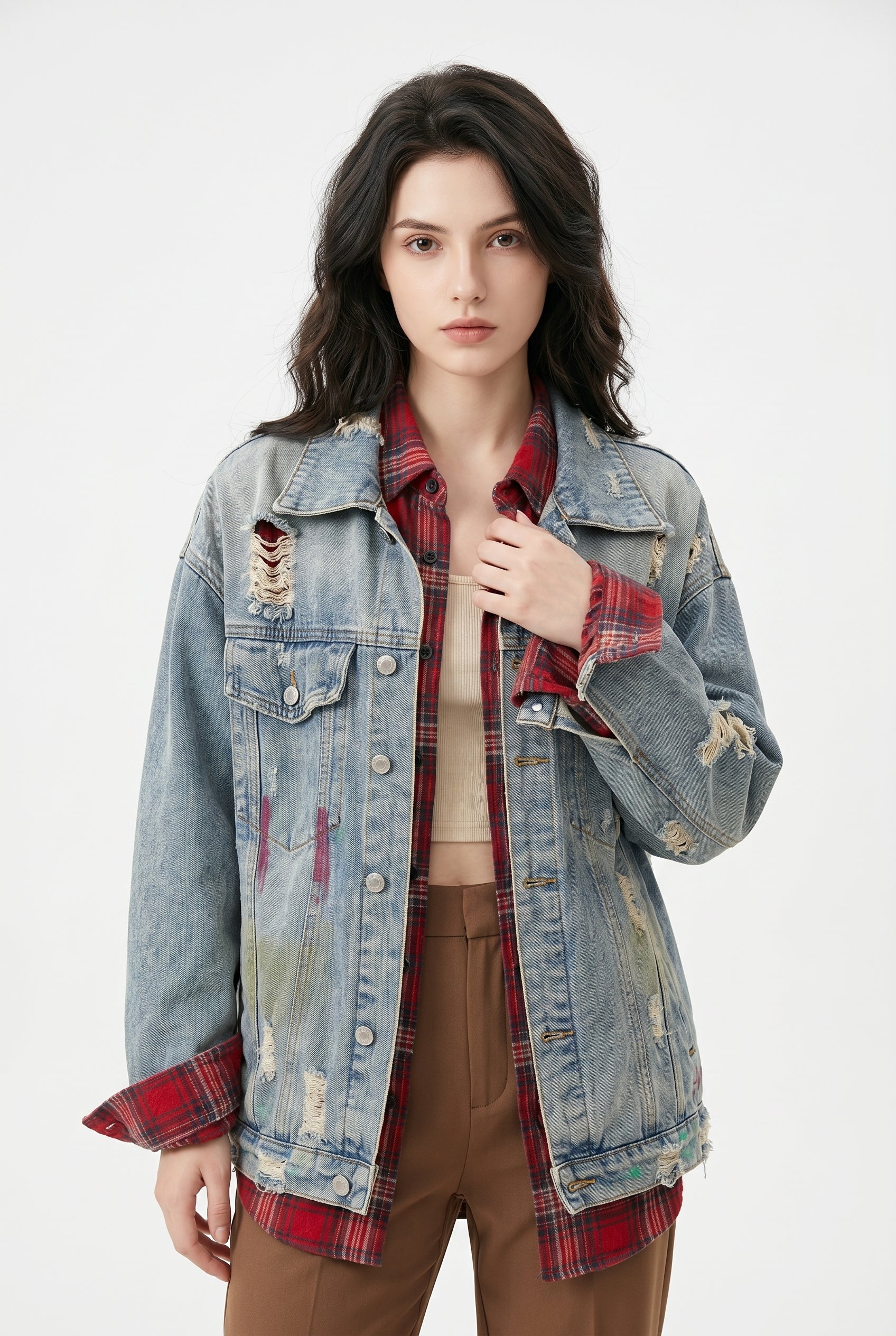 Light Wash Distressed Oversized Denim Jacket