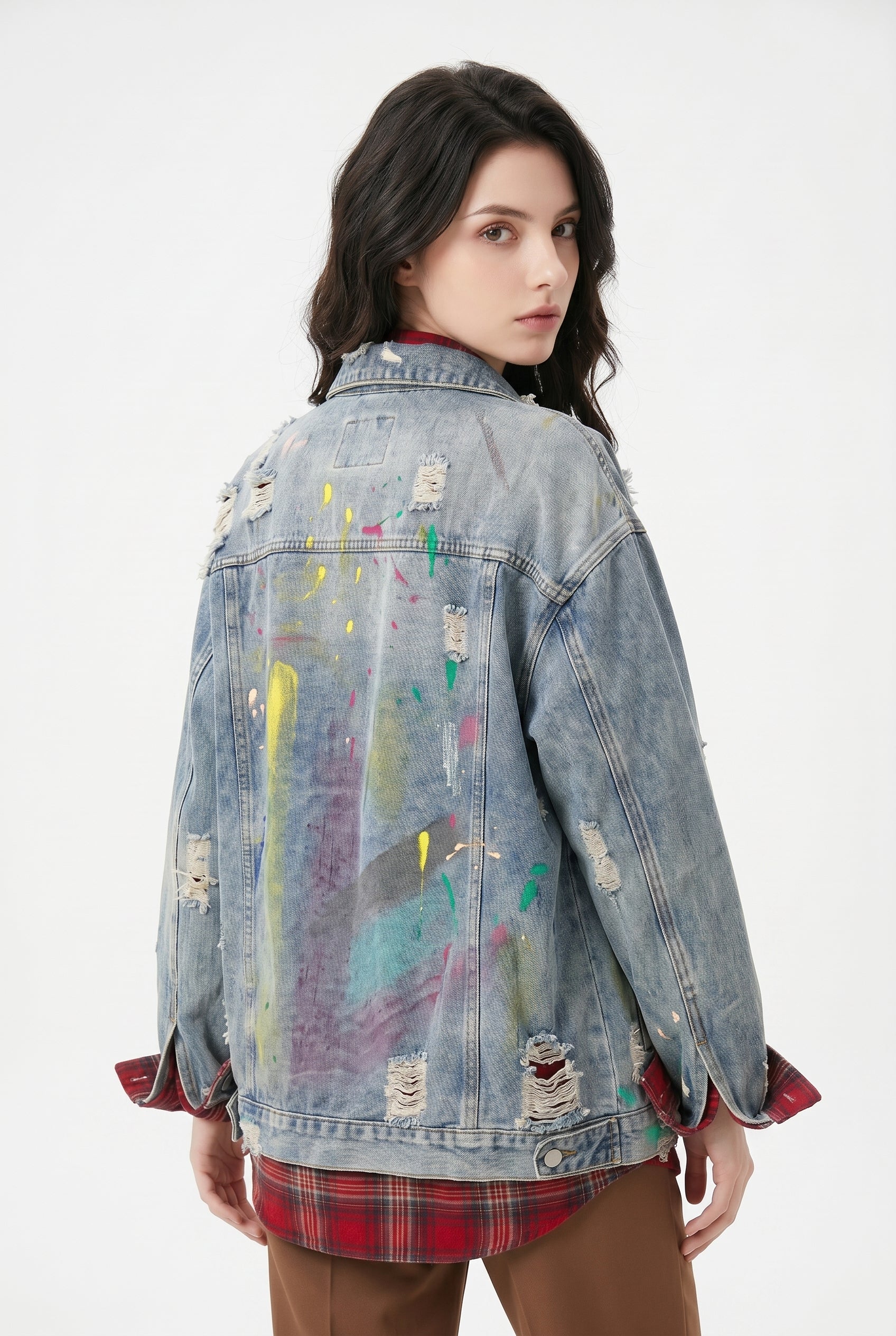 Light Wash Distressed Oversized Denim Jacket