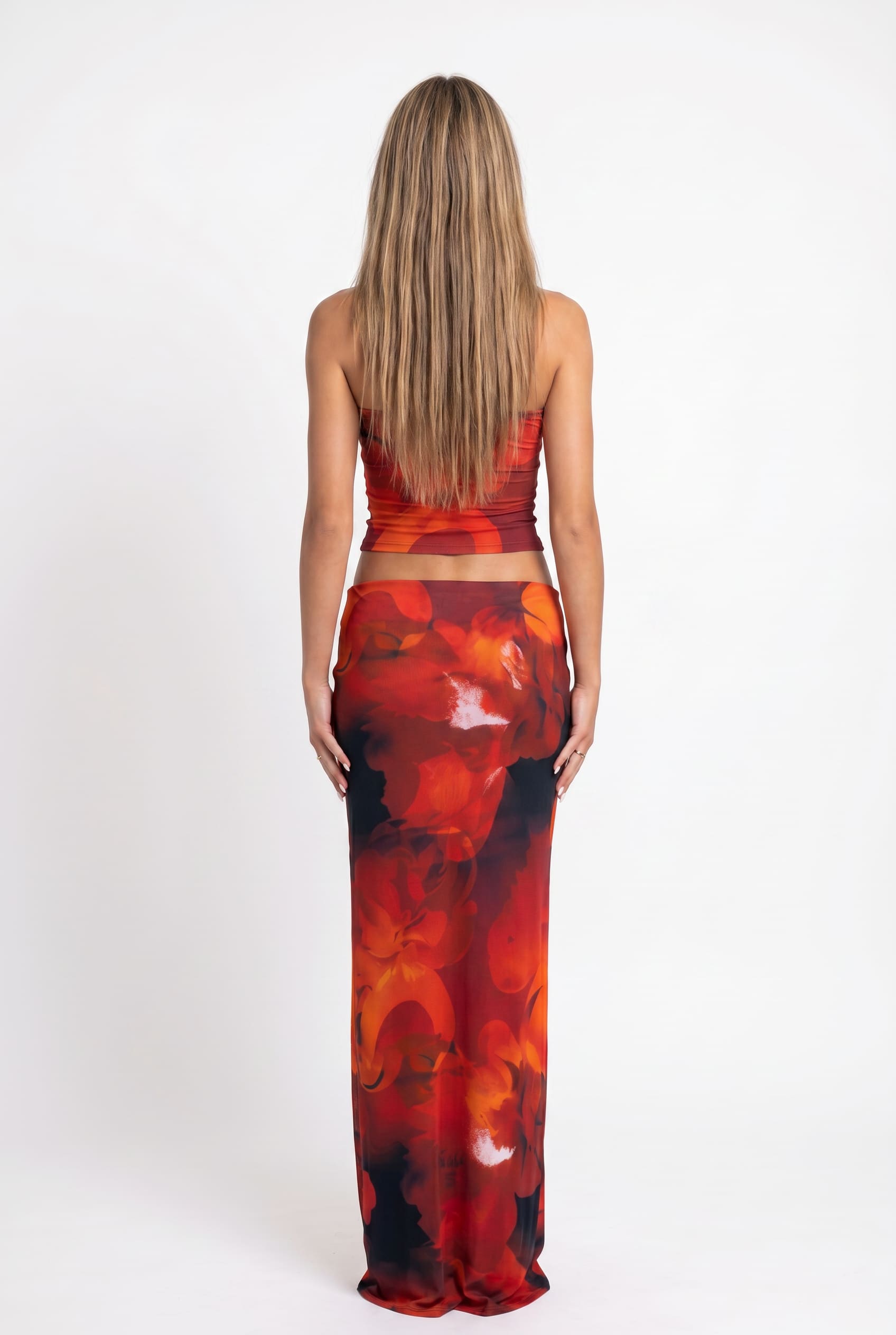 Red Abstract Print Bandeau Co-Ord Set