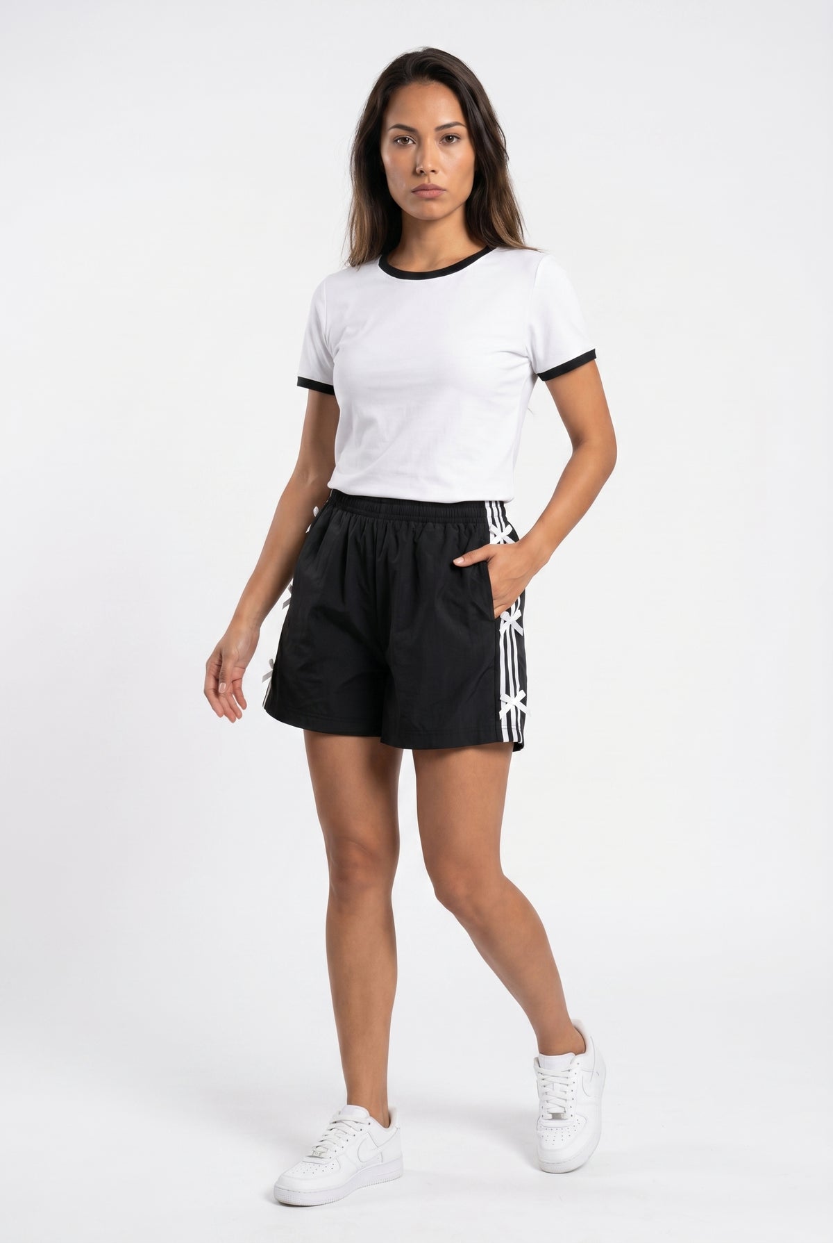 Black Active Striped Athletic Shorts