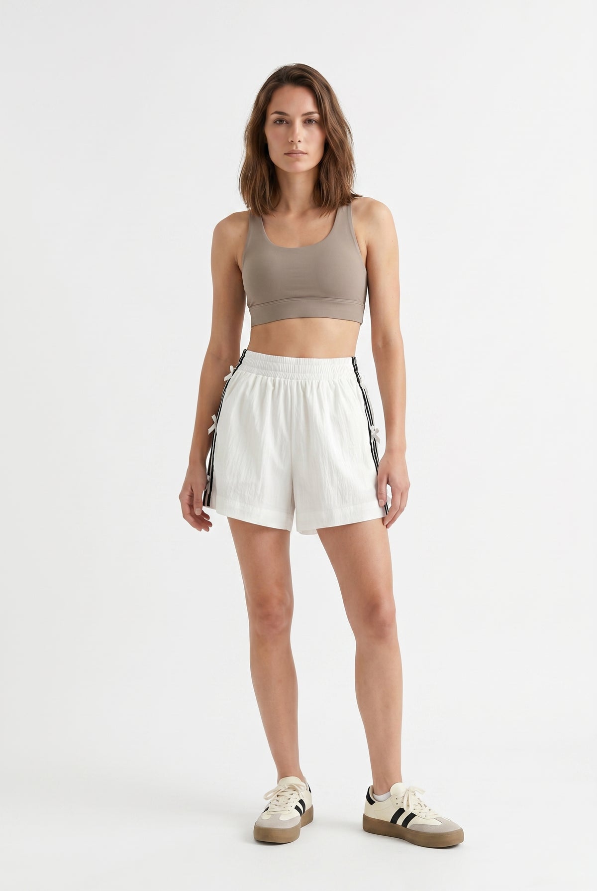 White Linen Active Striped Shorts